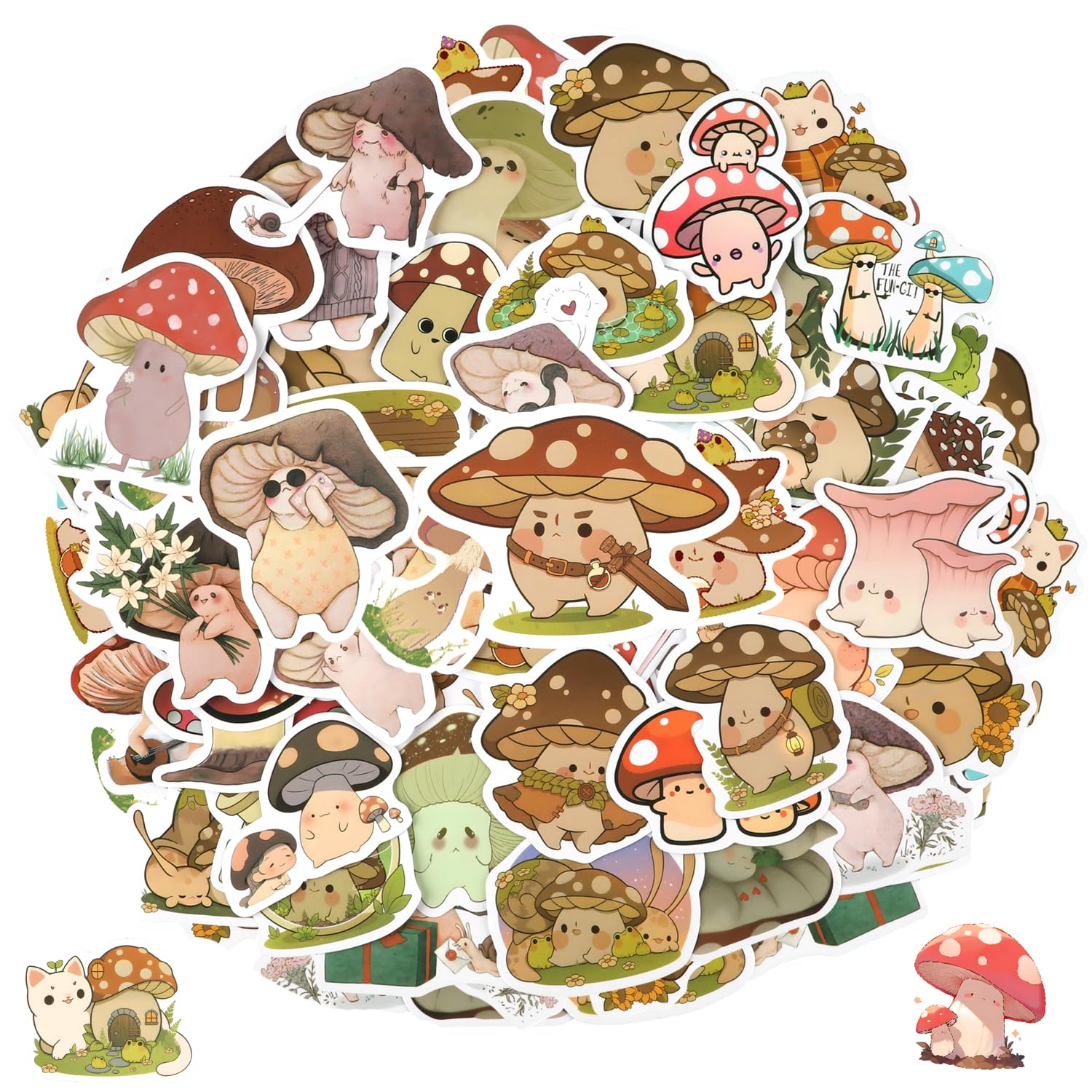 60pcs Mushroom Stickers for Kids, Cute Plump Mushroom Stickers Waterproof Vinyl Stickers Decorative Decals for Water Bottles Scrapbooking Notebooks Phone Cases Gift Bags Decor