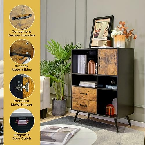 Miniatura 6 de Giantex Armario de buffet con almacenamiento aparador de cocina industrial con 2 cajones grandes 4 compartimentos abiertos armario de mediados de