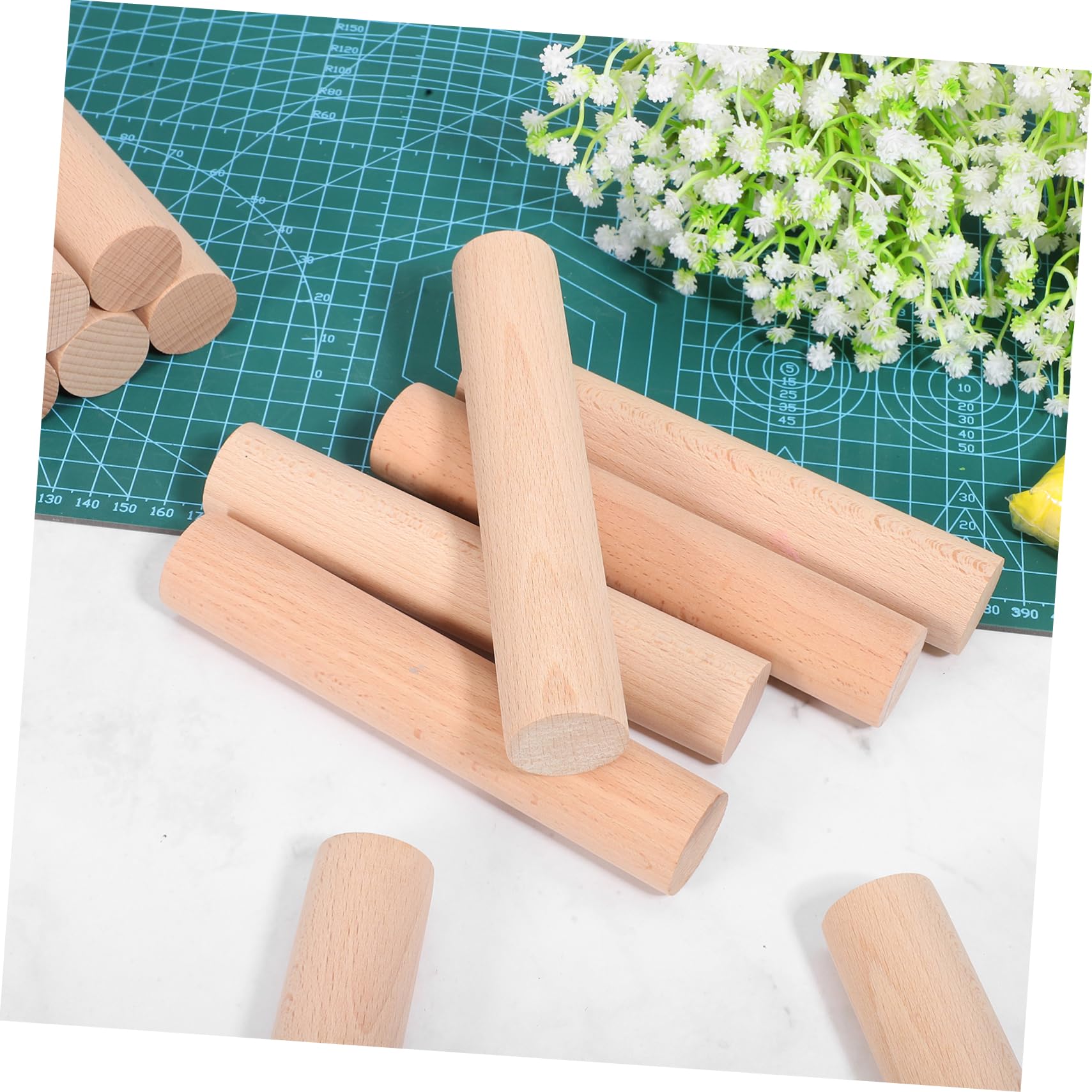 NUOBESTY Lot de 12 Bâtonnets Ronds en Bois de Hêtre Beige, Polyvalents et Sûrs pour L'artisanat du Bois, pour Macramé et Modelage D'argile