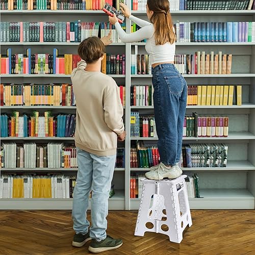 Miniatura 95 de Delxo Taburete plegable de 9 pulgadas, taburetes negros plegables para niños, taburete plegable portátil con asa, taburete plegable para cocina