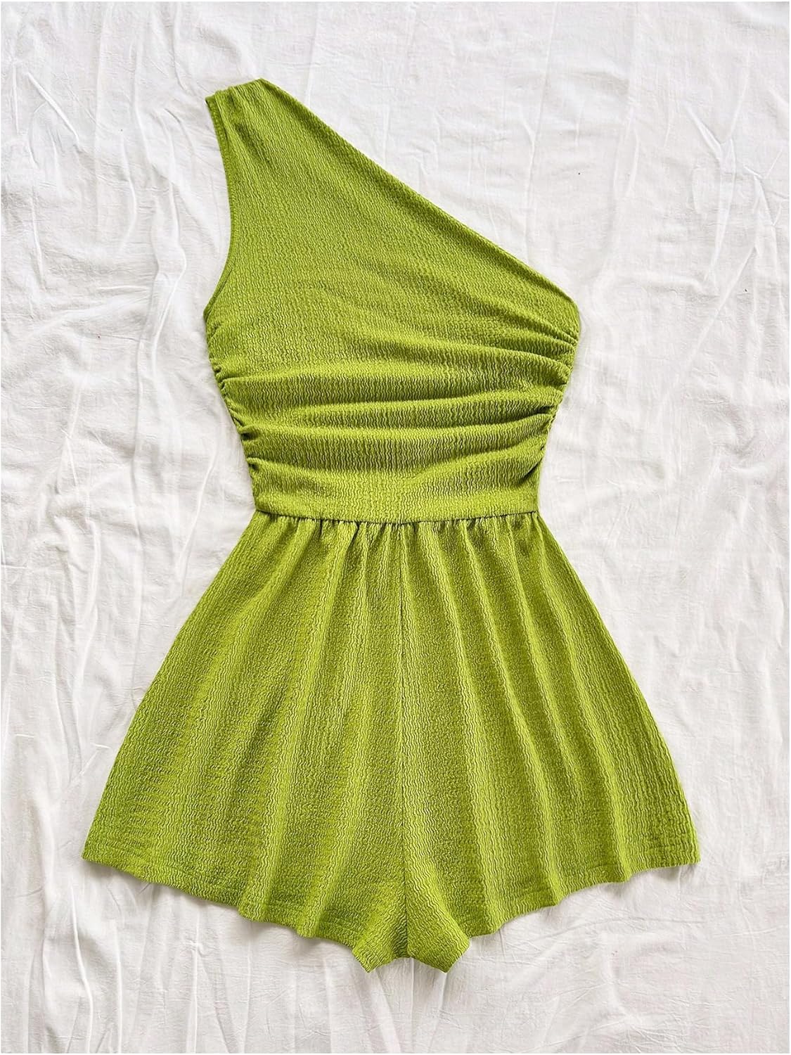 SHENHE Women's Summer One Shoulder Tank Romper Ruched Wide Leg Flowy Shorts Jumpsuit - Image 2