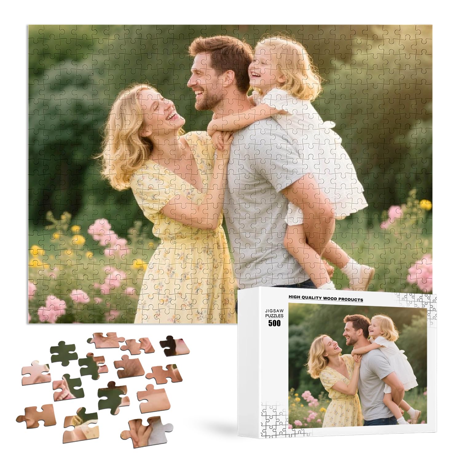 Custom Puzzles from Photos, Personalized Natural Wood Puzzle with 120/200/300/500/1000/1500 Pieces, Customized Jigsaw Puzzles for Adults, Family,