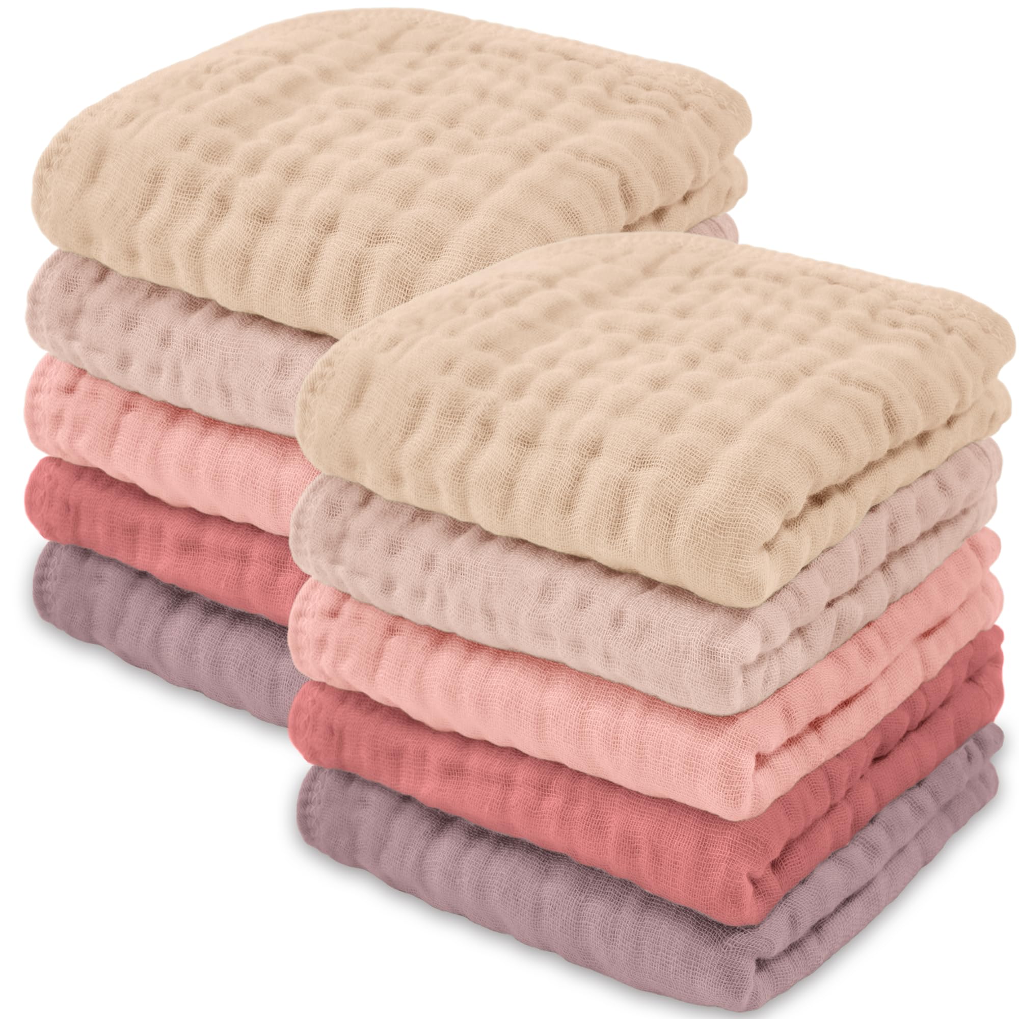 Comfy Cubs Muslin Baby Washcloths 10 Pack - Soft 6-Layer Cotton Wash Cloths for Sensitive Skin - 10"x10" Large, Gentle, Absorbent Infant Essentials for Newborn and Toddlers - Multi Girl[Amazon-developed Certification] Compact by Design