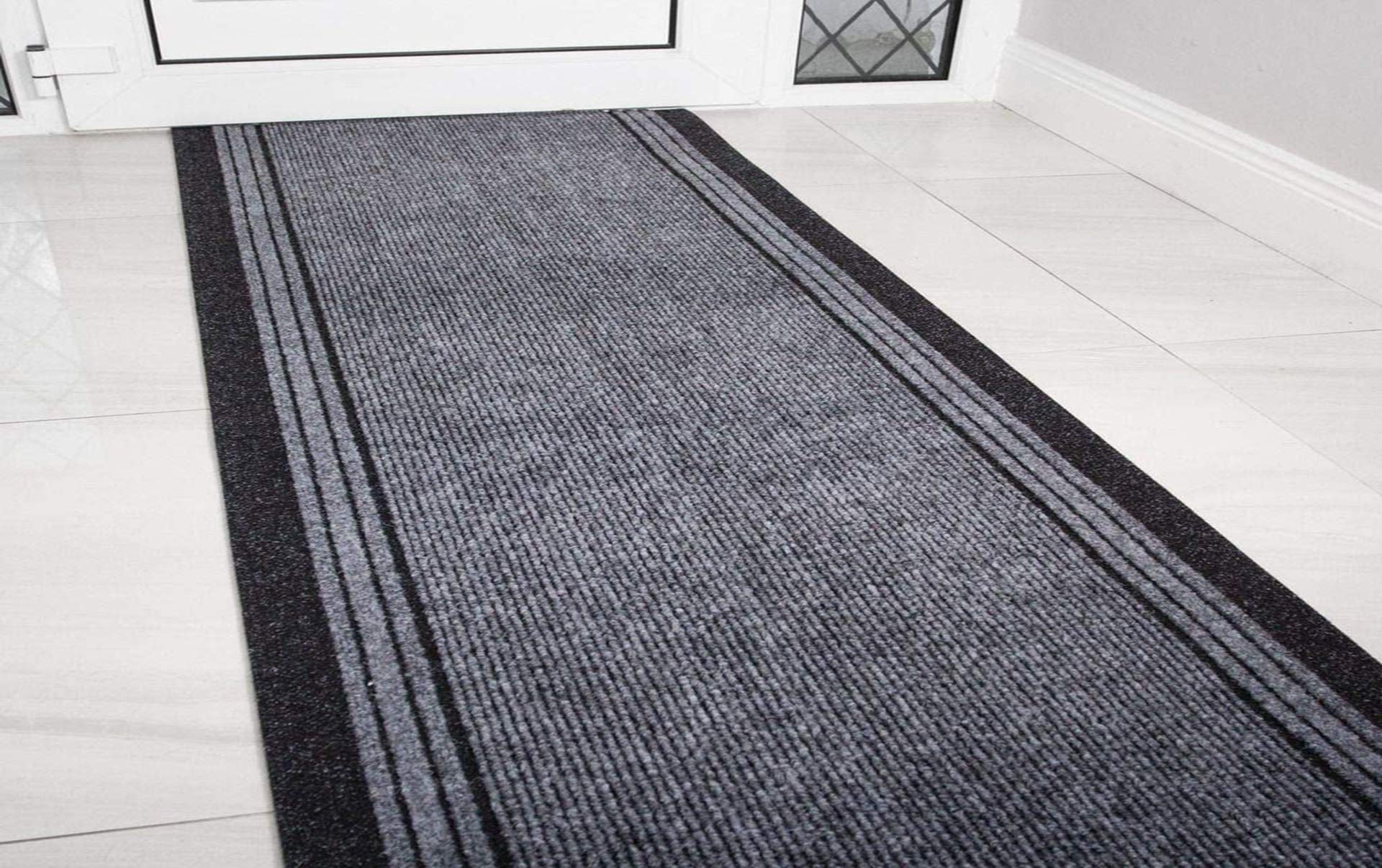 Serdim Rugs Grey Sydney Non Slip Hallway Runner - Stair Runner - Custom Long Length Hard Wearing Rubber Back Entrance Stripe Design Mats - Kitchen Runners, Length: 4 Ft(121.92Cm)