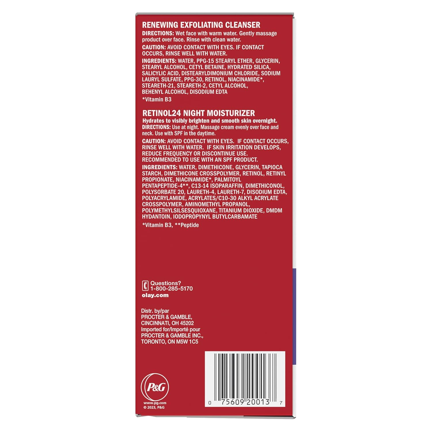 Olay Retinol 24 Duo Pack, Renewing Exfoliating Cleanser, Fragrance-Free 5.0 oz, Night Moisturizer, Fragrance-Free, 1.7 oz