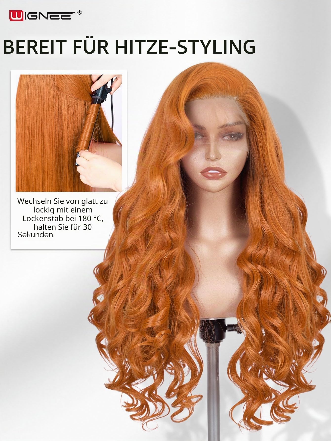 WIGNEE 13x6 Synthetische Spitze Frontperücke Vorgezogen Klebefreie Gerade Perücke 28 Zoll Lose Spitze Frontperücke mit Futura Haar Ginger