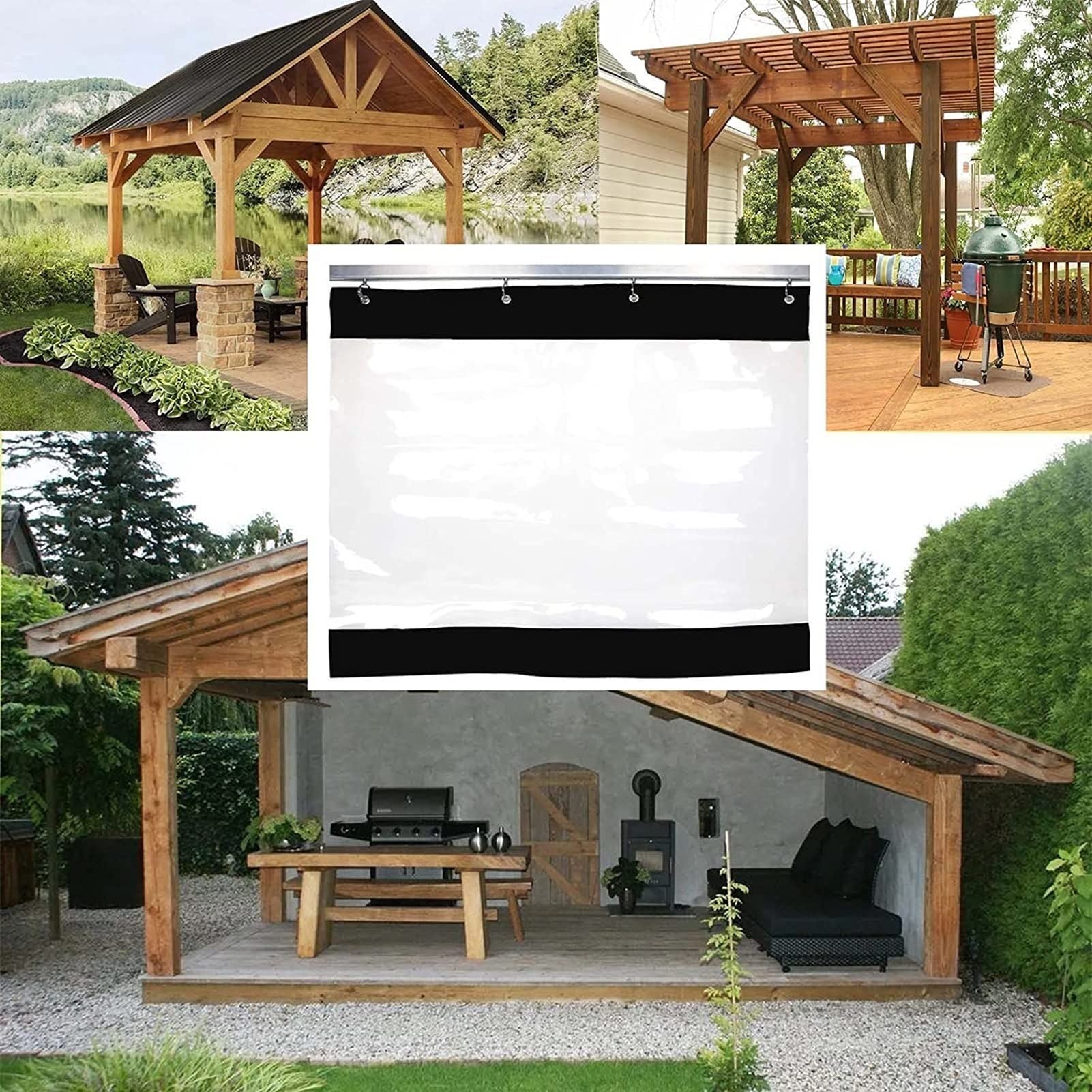 Wasserdicht Pavillon Vorhang mit Ösen Transparent Pergola Seitenteil Abdeckung für Terrasse und Garten 4x2,50m Outdoor