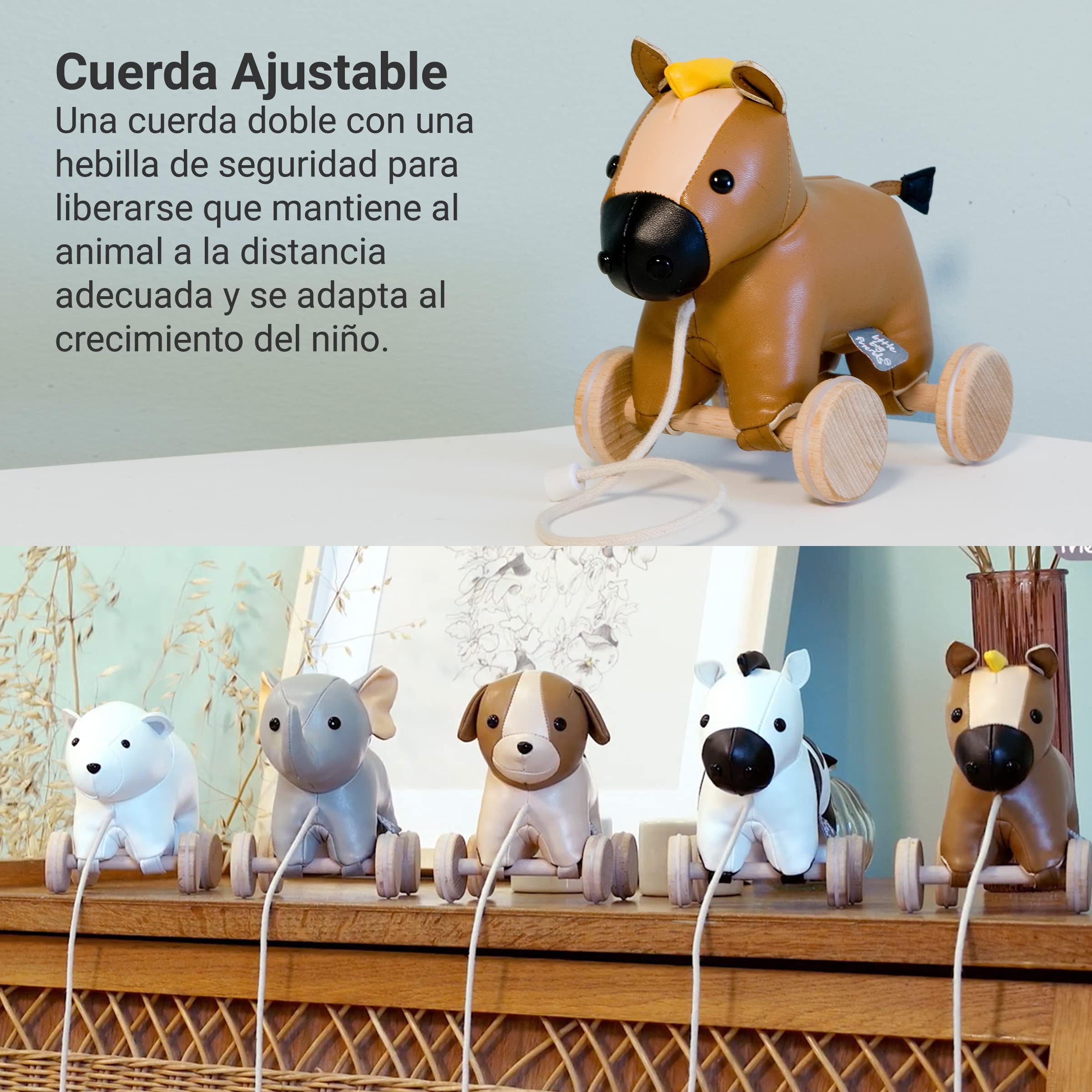 Animales para pasear con Correa de Little Big Friends | Juguete móvil con Correa para bebé | Juguete Tradicional | Fácil de Limpiar | Tejido Seguro para bebés | El Caballo Carlos