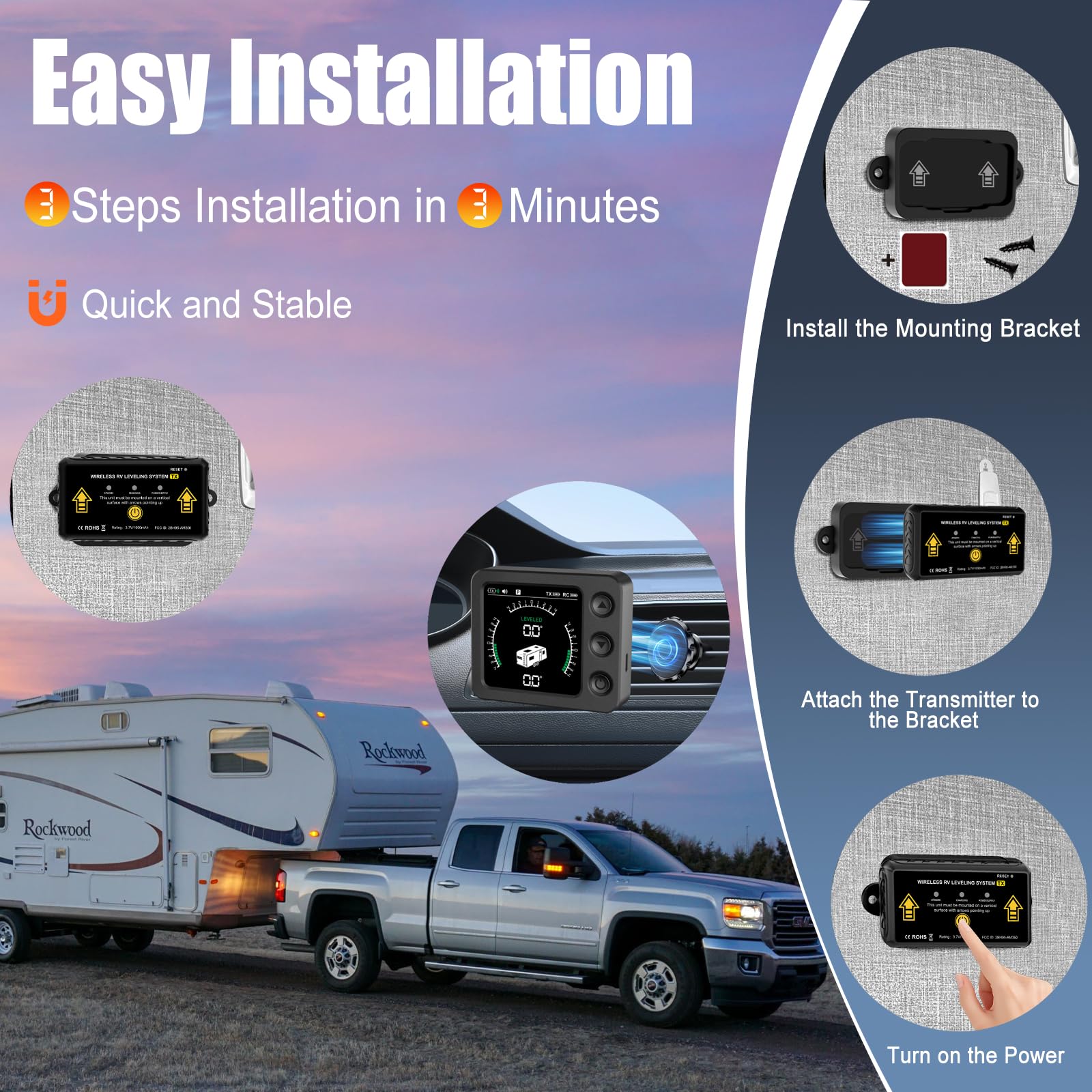 Livella Digitale Bluetooth per Camper e Roulotte, Indicatore di Livello Automatico Wireless con App Smartphone, Accessori Campeggio (AM350-Mini)