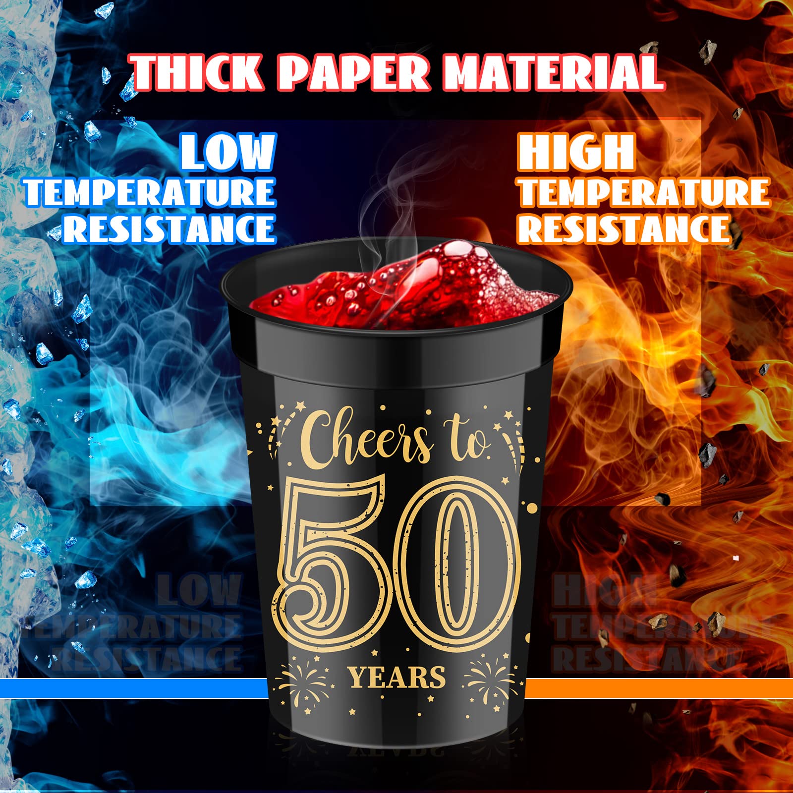 40 Pack 50th Birthday Cups Cheers to 50 Years Birthday Party Cups Gold and Black Plastic Stadium Cups for Birthday Decorations Party Favors Men Women Wedding Anniversary Supplies (50th, 8oz)