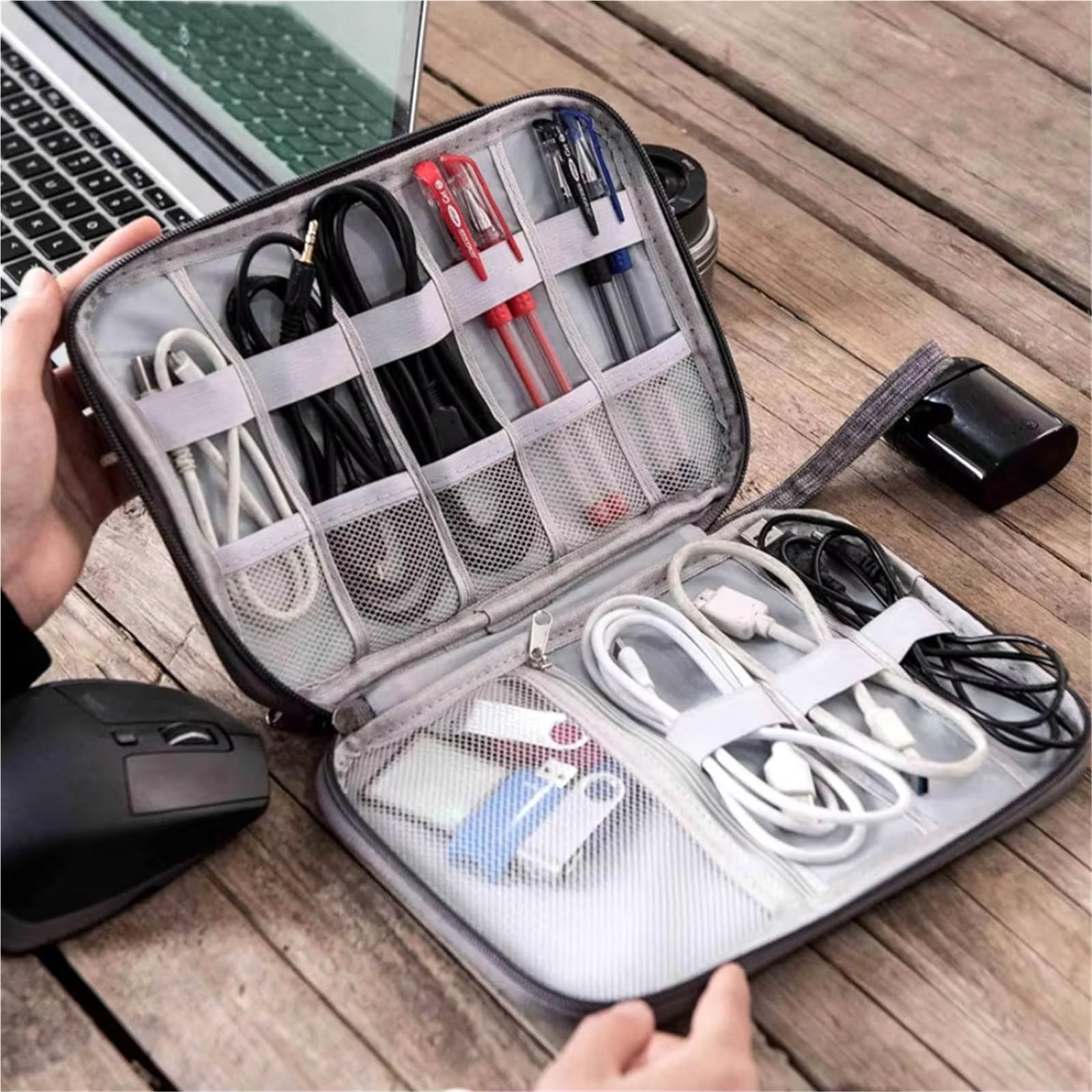 Borsa Organizer Per Cavi 2PCS Borse portaoggetti for cavi Kit di sistema Custodia Caricabatterie Cavo dati Penna Power Bank Dispositivi gadget digitali(Red)