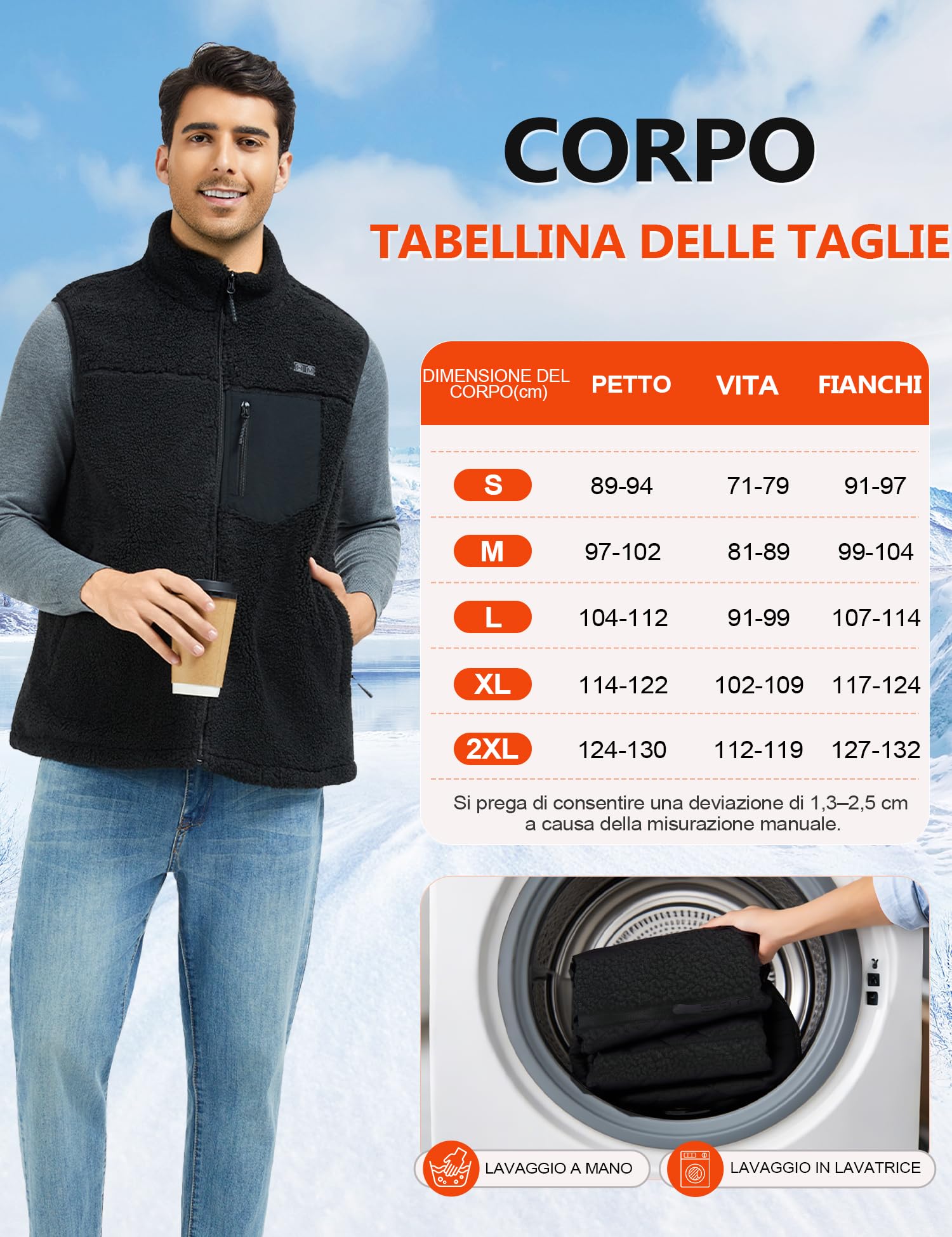 Gilet Riscaldato Uomo con Batteria 18400mAh 7.4V - Pile Sherpa, Riscaldamento Sicuro e Lungo, Lavabile in Lavatrice, Gilet Riscaldato Perfetto per Attività Outdoor