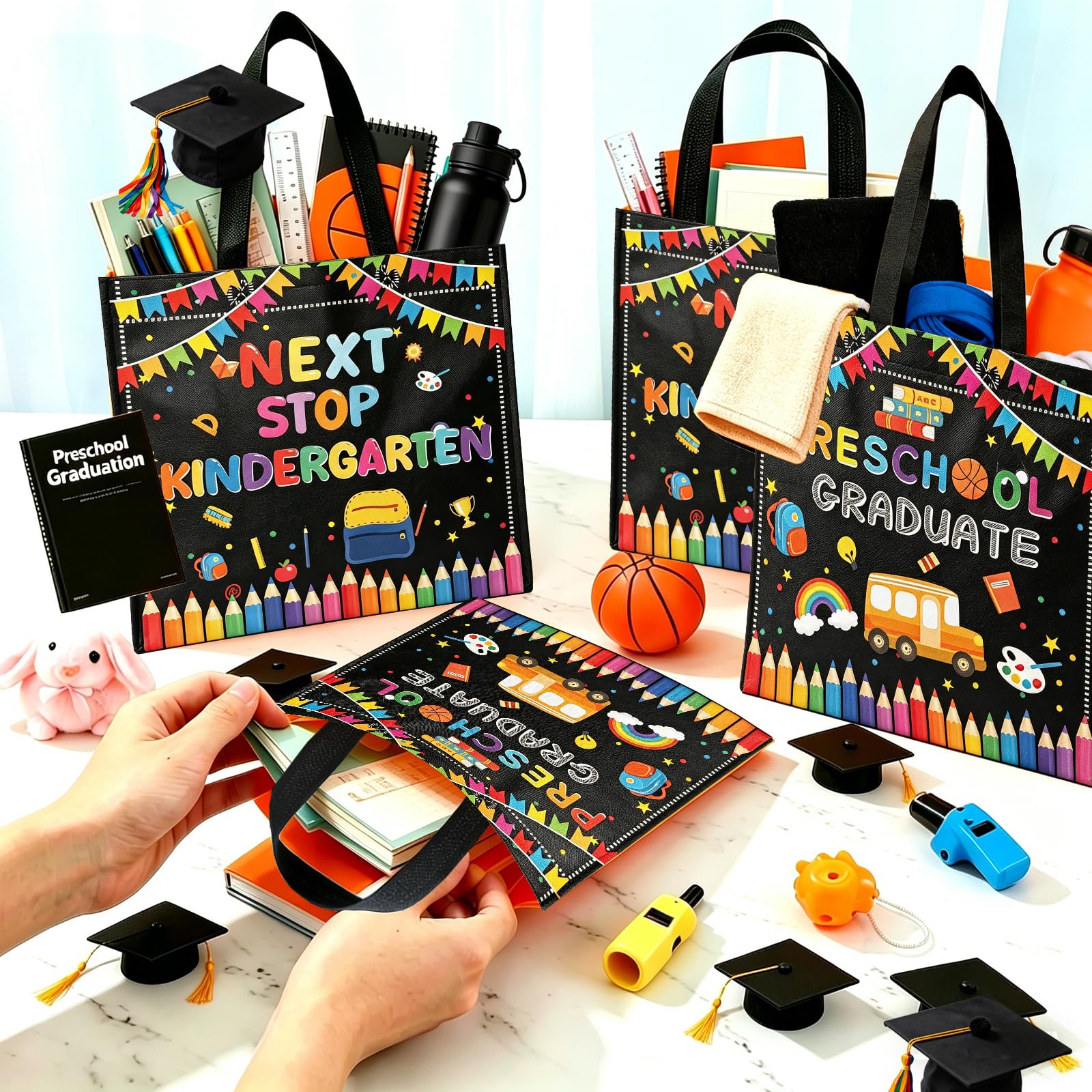 20 Pcs Preschool Graduation Gift Bags Class of 2026 Preschool Grad Treat Candy Goodie Bag pre-k Graduate Non Woven Reusable Bags for Preschool Graduation Decorations
