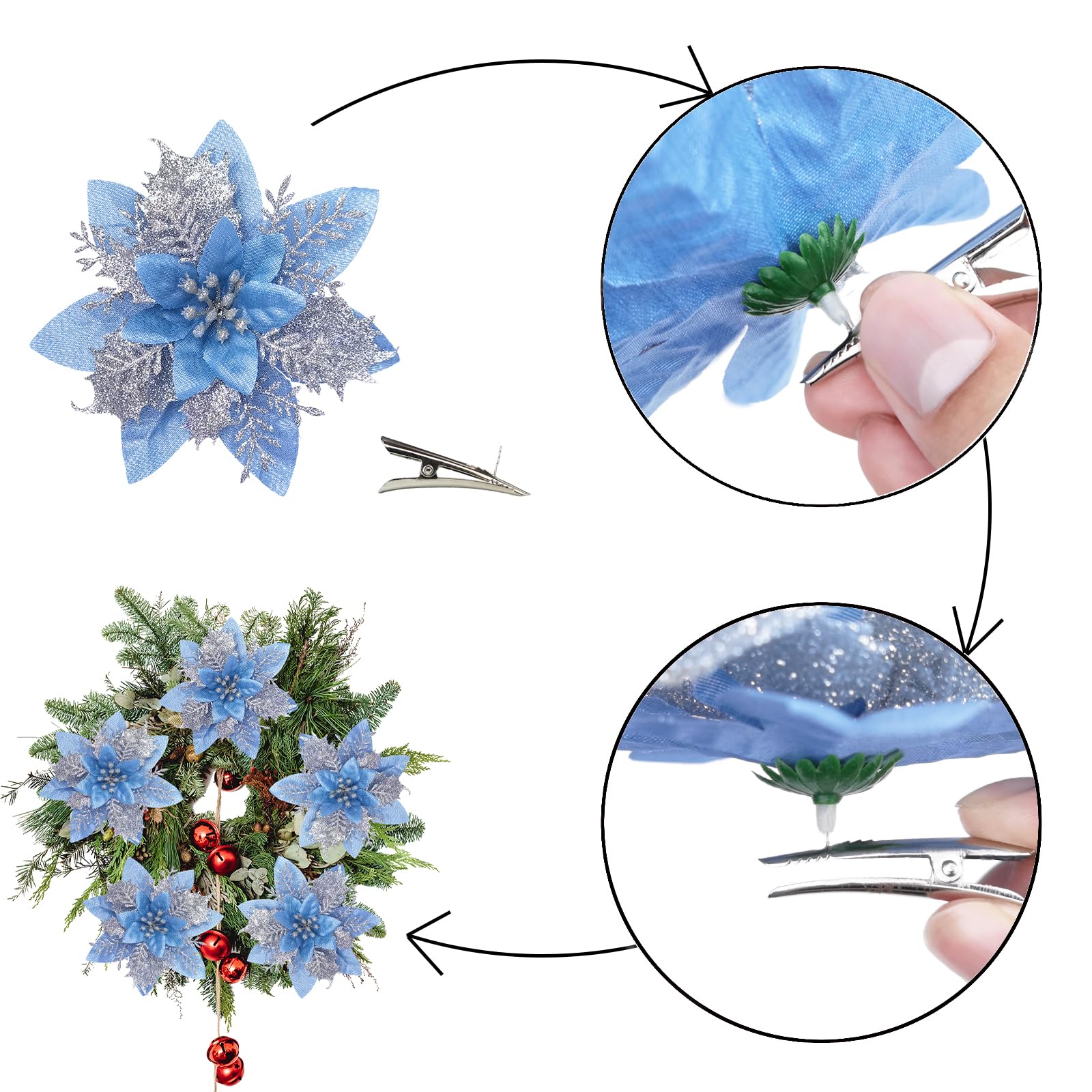 MIKAILE 20PCS Christmas Flowers Artificial with Clip - Image 4