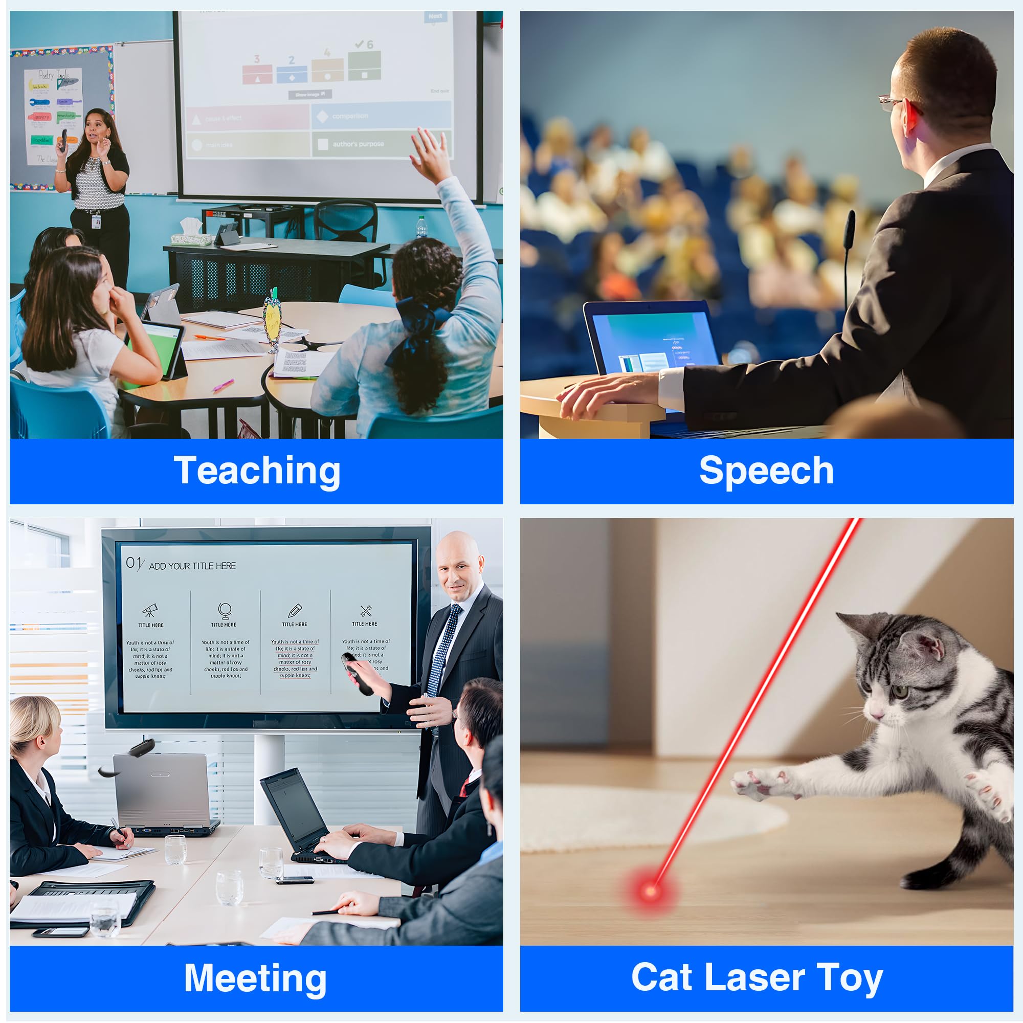 Presenter USB C, rechargeable, sans fil 2,4 GHz, pointeur pour présentations avec indicateur de batterie, lumière rouge, télécommande de présentation pour PowerPoint/Keynote/Google Slides