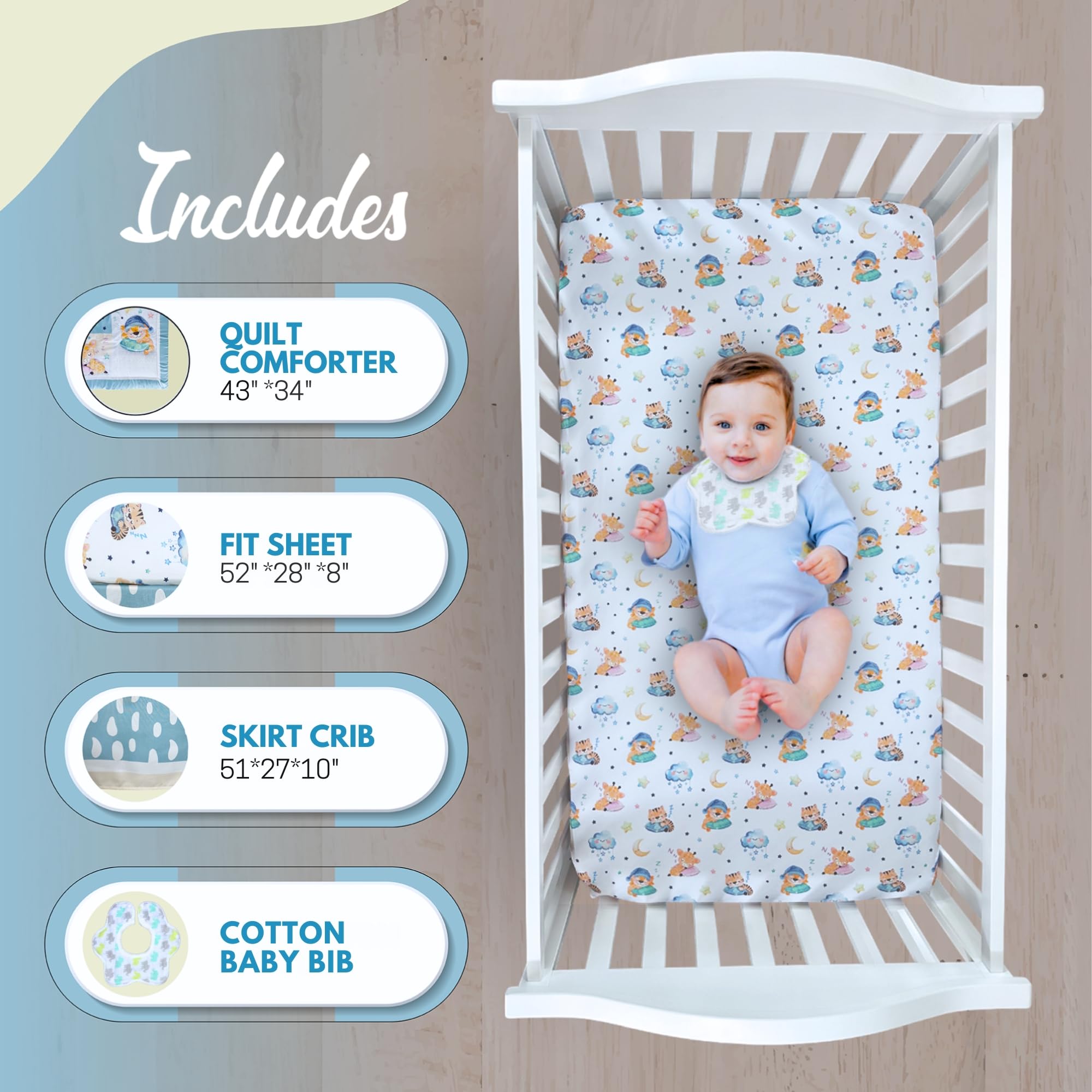 TrenD'Lay Juego de ropa de cama de 4 piezas para cuna de bebé, juego de cama para niños o niñas, juegos de cuna para niños, juego de cuna, sábanas de cuna, ropa de cama de bebé, juego de cama para