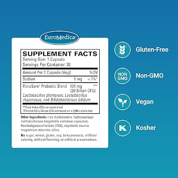 EuroMedica FloraSure Probiotic - Gut Microbiome Balance - 30 Count