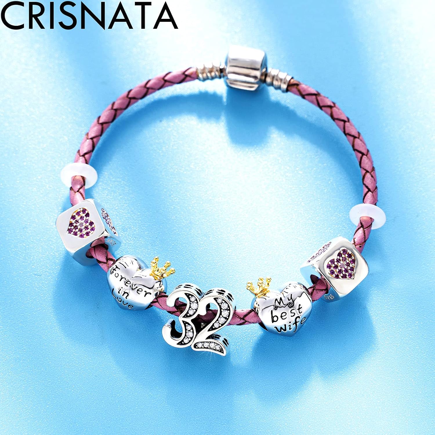 Forever in Love my Best Wife Heart Charms with Gold Crown, fits Pandora Anniversary Valentines Bracelet, 925 Sterling Silver Beautiful Wifey Beads, Gift for Bride/Wedding - Image 4