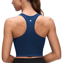 CRZ YOGA Butterluxe Racerback Crop Tank Tops for Women - Padded Y-Back Longline Sports Bras Scoop Neck Workout Yoga