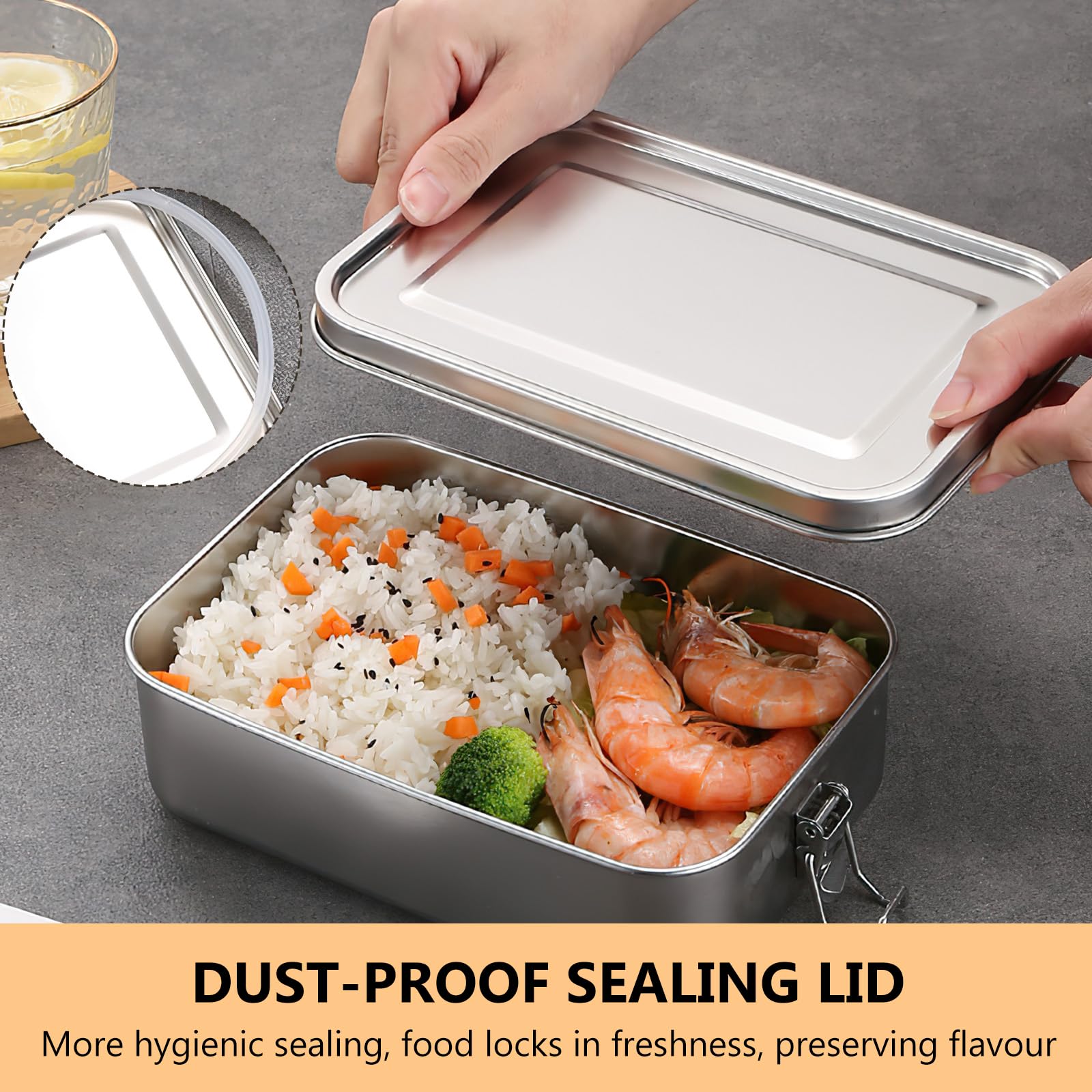 ALLOMN Edelstahl-Lunchbox – 1400 Ml, 2 Fächer, Auslaufsicher, Für Mikrowelle & Spülmaschine, 304 Edelstahl