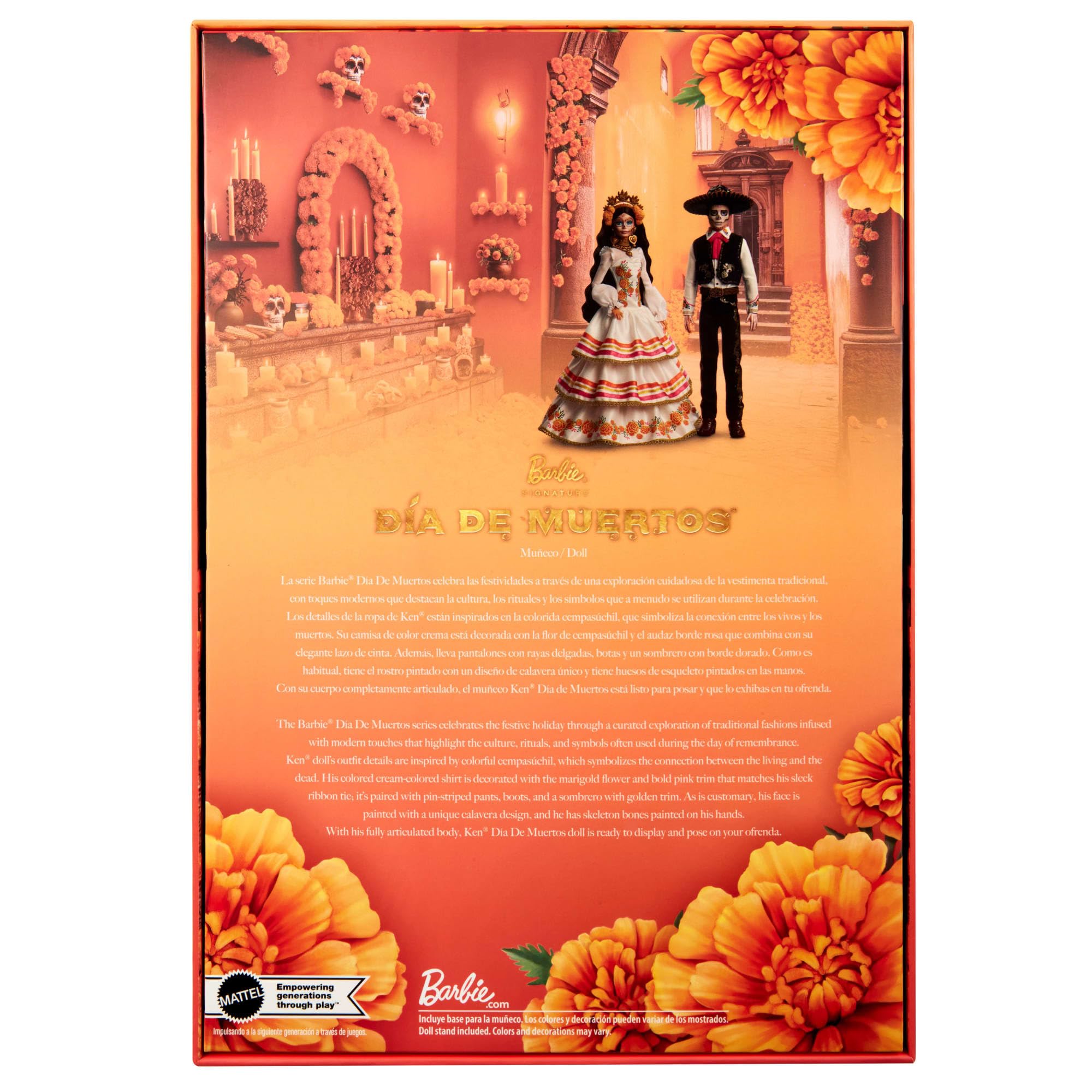 Barbie Signature, Día de Muertos 2025, muñeco Ken Coleccionable con Camisa Color Crema, Chaleco Negro y Pantalones, Sombrero y Maquillaje de Calavera, JBJ06