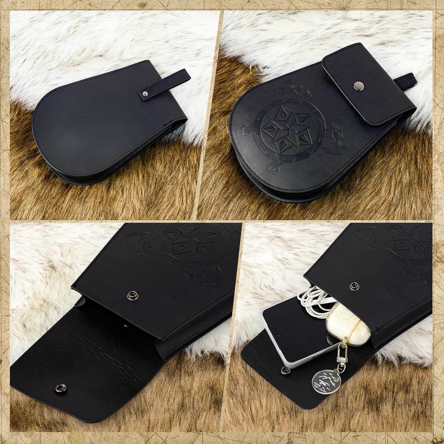 Viking Embossed Belt Pouch Medieval Bag Coin Purse Renaissance Costume Accessories for LARP Ren Faire with SkirtHikes Drawstring Waist Bag Christmas Gifts - Image 5