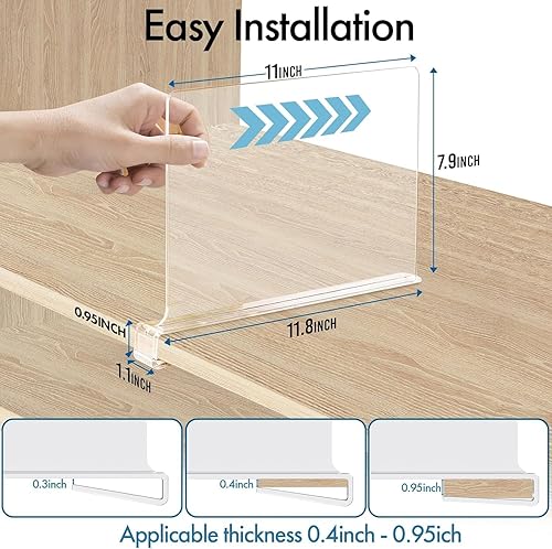 Miniatura 2 de BigBcart 8 separadores de estantes acrílicos para organización de armarios organizador de estantes de madera para armario divisor de estantes de