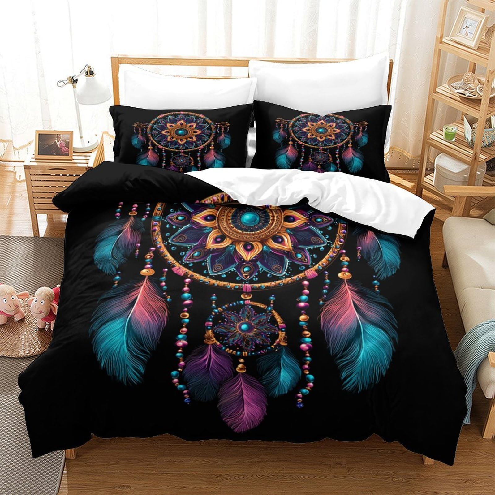 3D Bedruckte Traumfänger Bettbezug Microfaser Schlafzimmer Deko Traumfänger Bettwäsche Set Hautfreundlich Atmungsaktiv Geschenk King（220x240cm）