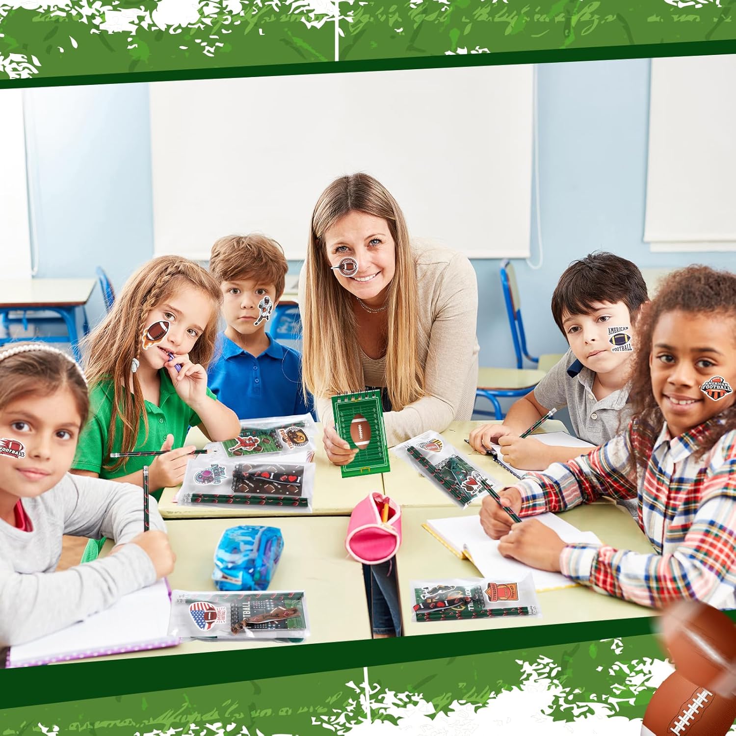 Maxdot 212 Pieces Football Party Favors Set, 24 Pencil 24 Bracelets 24 Mini Notepads 100 Stickers 40 Opp Bags for Football Party Supplies Sports Gifts School Classroom Games Rewards Supplies - Image 7