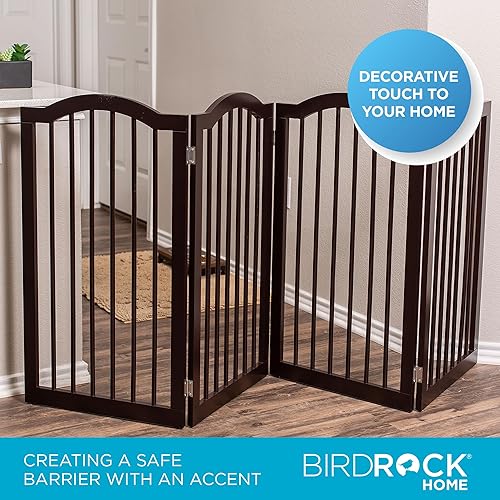 Miniatura 4 de INTERNET'S BEST Puerta para perros con parte superior arqueada, 4 paneles, barrera de madera para mascotas de 36 pulgadas de alto para perros o