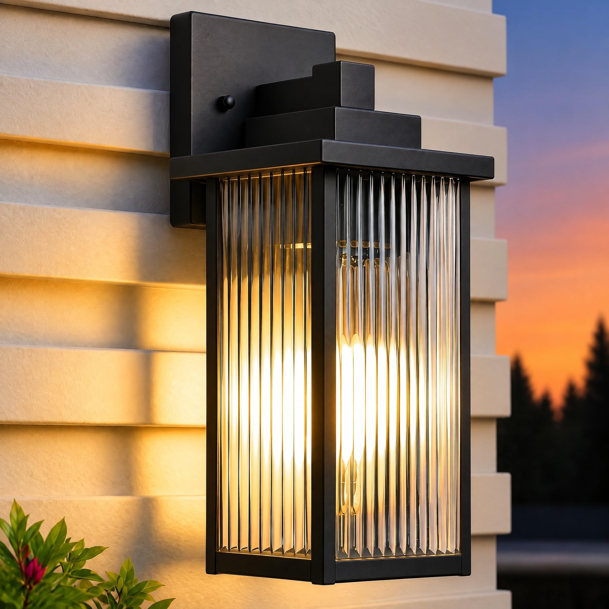 18" Matte Black Outdoor Wall Light, All-Metal Frame Porch Light