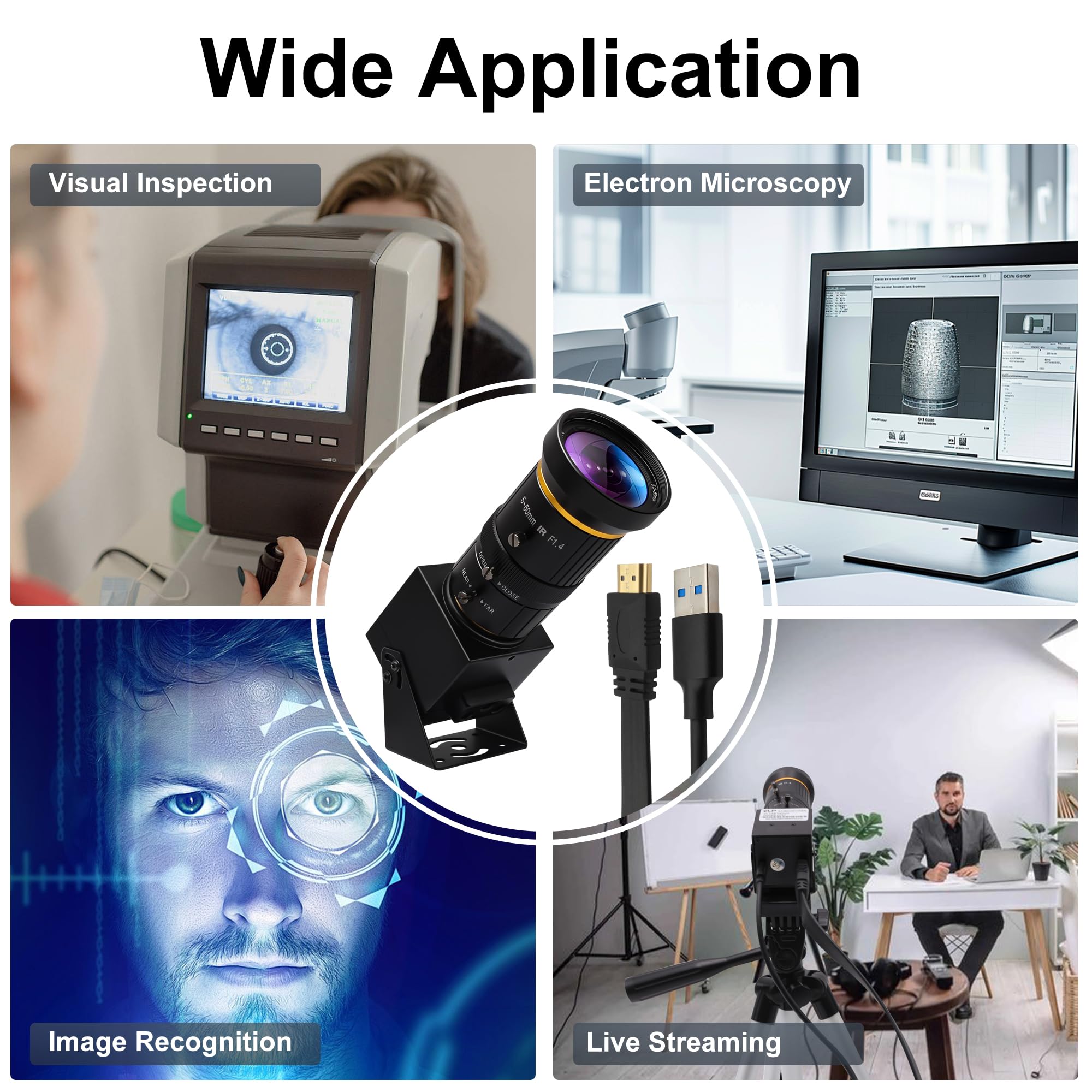 Zoom Ottico 10X 60fps HDMI USB3.0 Fotocamera 4K Ad Alta Velocità H.264 Uscita simultanea Webcam PC Plug and Play per Sicurezza Informatica Industriale Live Streaming CCTV Proiettore