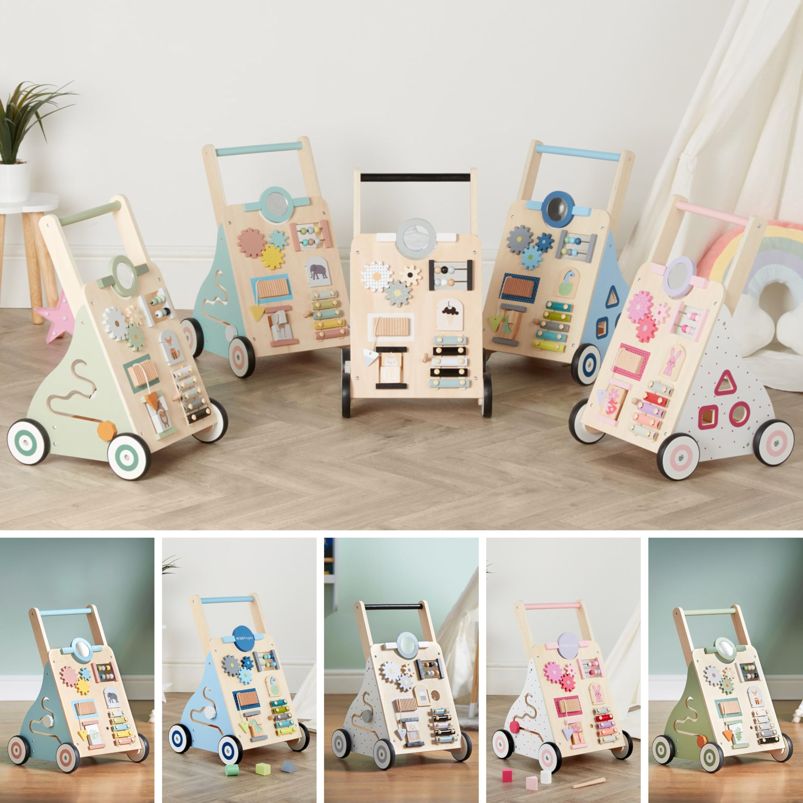 Haus Projekt Carrello Primi Passi Rosa, Girello Bambina di Legno Rosa, Carrellino Primi Passi Legno, Giocattoli per Bambini 1 anno, Regali di Primo Compleanno per Bambini, Regalo di Pasqua