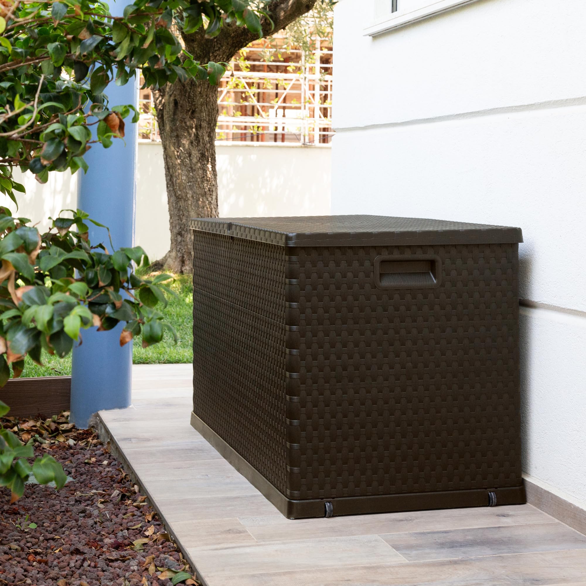 Toomax Multibox rattanowe pudełko do przechowywania mebli ogrodowych, 420 l, brązowe, pudełko na poduszkę, odporne na warunki atmosferyczne, 420 l, wys. 63,5 x szer. 120 cm x gł. 56 cm
