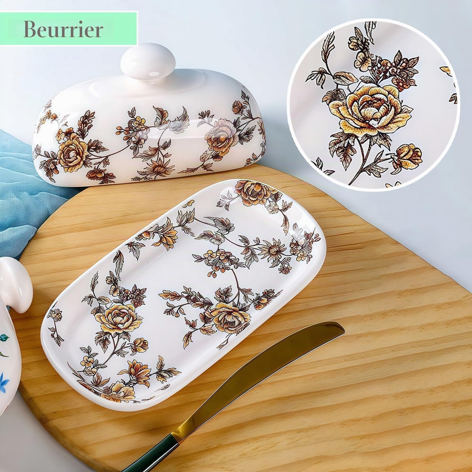 Joli beurrier avec couvercle pour comptoir, porte-beurre en céramique rose, récipient à beurre