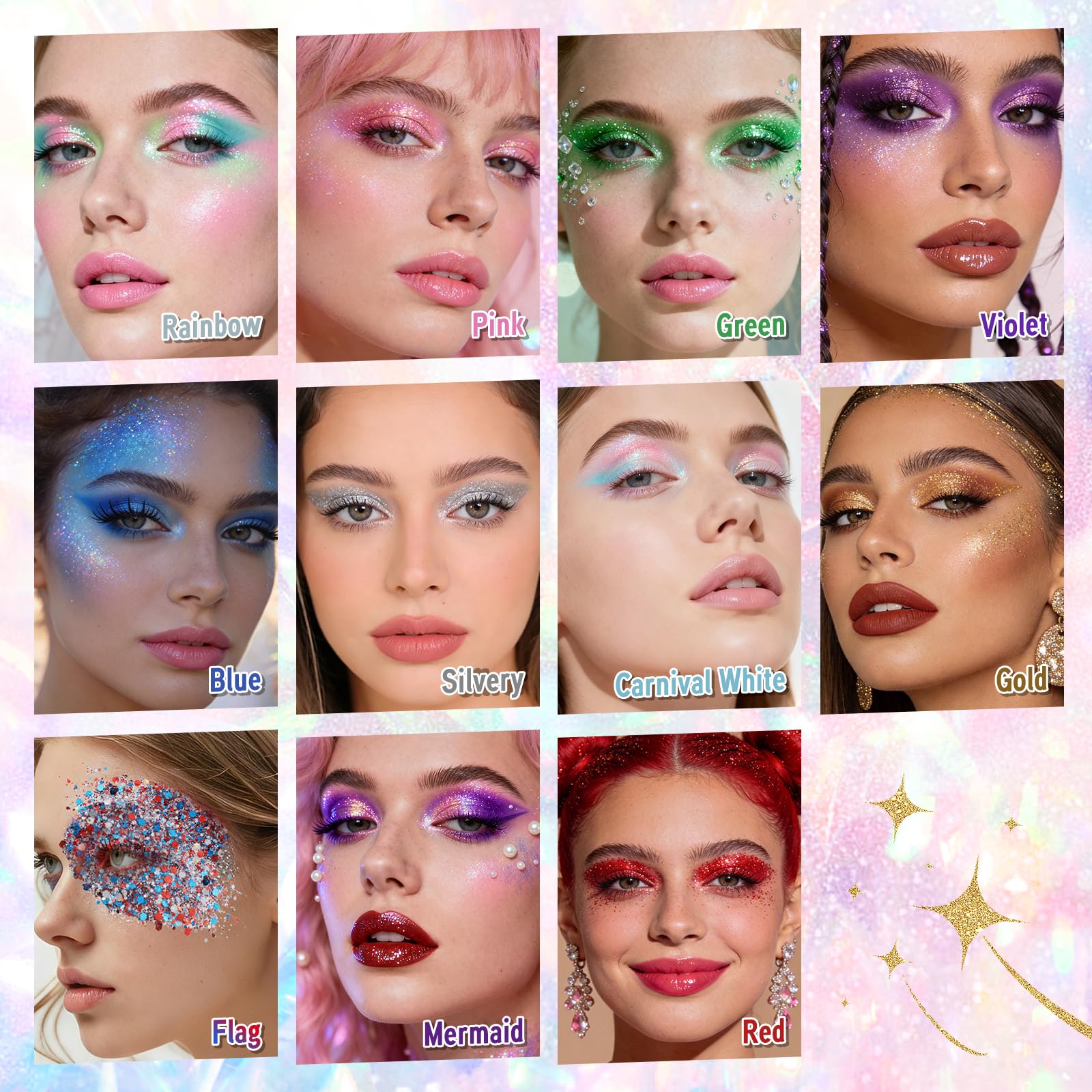 Red White and Blue Face Body Glitter Stick, Chunky Sequins Body Face Glitter for Women Girls, Sparkle Patriotic Pride Chunky Glitter Makeup for Memorial Day, 4th of July Accessories Outfits