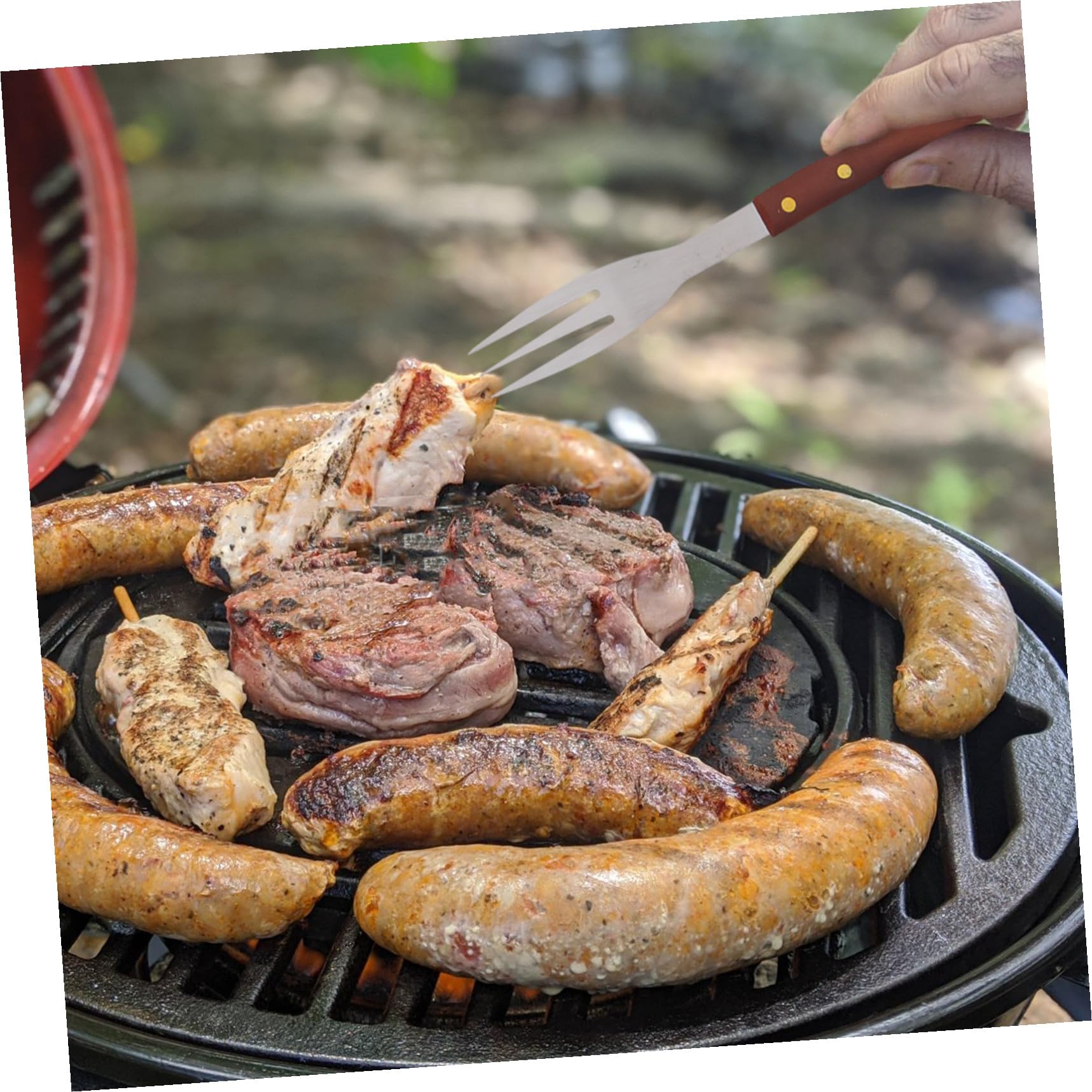 Set Utensili Barbecue 8 Pezzi in Acciaio Inox e Legno Nero | Design Compatto, Borsa Inclusa, Adatto per Campeggio e Uso Outdoor, Salvaspazio