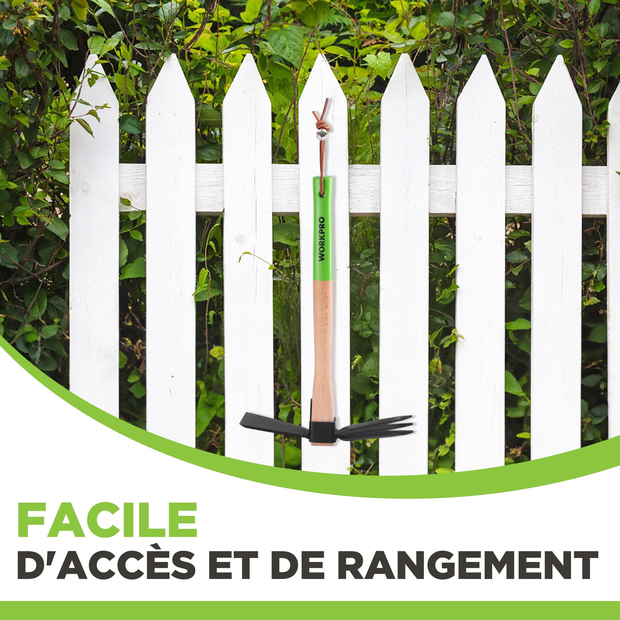 WORKPRO Serfouette Jardinage 36 cm, Houe de Jardin 2 en 1 avec Griffe de Jardin 3 Dents, Outil Jardinage Robuste avec Manche en Bois de Hêtre pour Désherber, Ameublir la Terre et Cultiver Le Sol