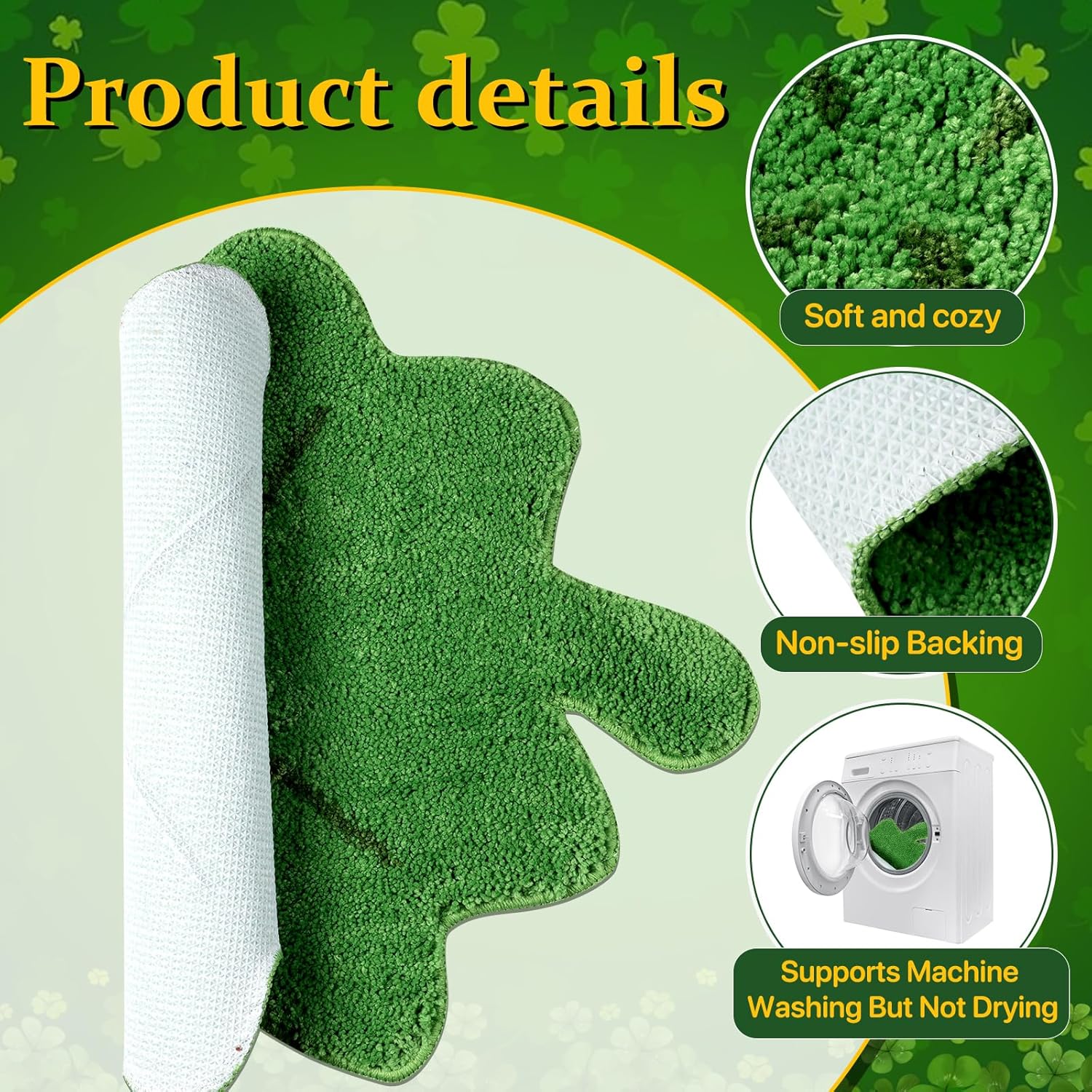 Shemilly 2pcs 22x23.6 Inch St. Patrick's Day Shamrock Bathroom Rugs Set,Lucky Clover Soft Absorbent Bath Rug Non Slip Washable Bathroom Mat for St. Patrick's Day Home Decor Indoor Bath Mat