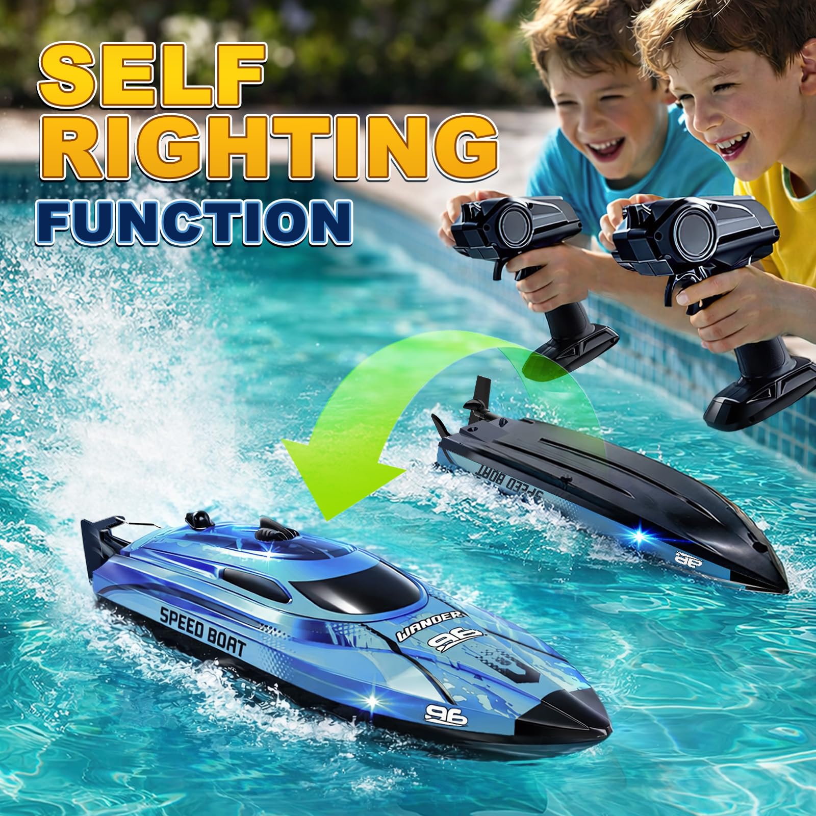 YESHIN RC Bateau 25 km/h, Bateau à Télécommande 2,4 GHz avec LED, 2 Batteries, Impermeable & Kentproof, Rappel de Surpression, Convient pour Piscine/Lacs, Cadeau pour Enfants & Adultes (Bleu)