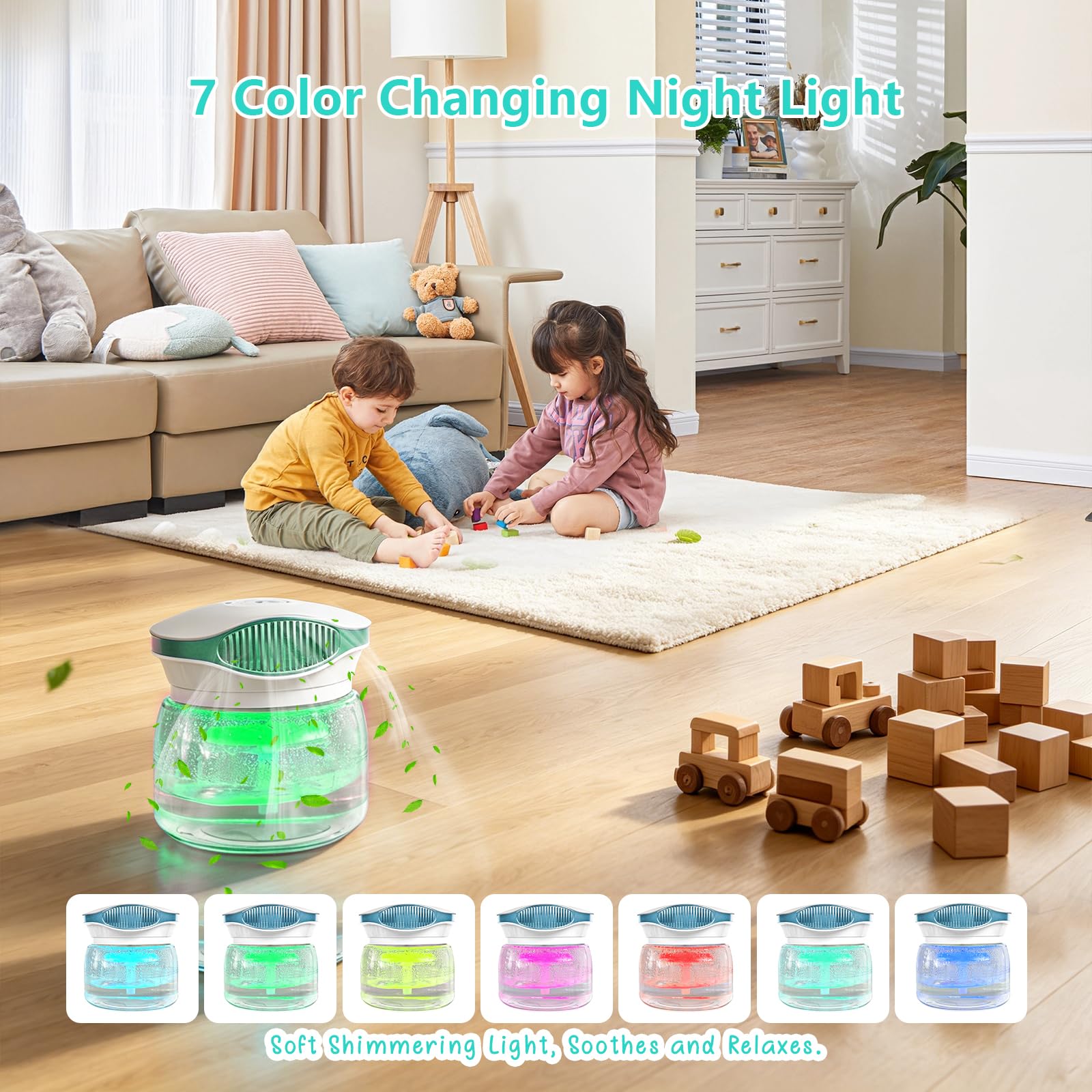 odświeżacz powietrza, nawilżacz powietrza, dyfuzor zapachowy, jonizer, 30 ml olejków eterycznych, oczyszczacz powietrza w pomieszczeniach, Water Air Purifier Based & Colour Changing LED Light