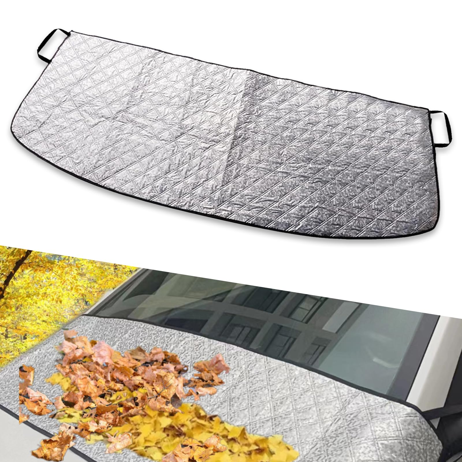 JawGrew1 PC Car 66.9" x 17.7" Front Windshield Trough Cover, Block Fallen Leaves Dust Four-Season Universal Protective Cover, Elastic Band Installation Foldable Easy to Store Accessories (Silver)