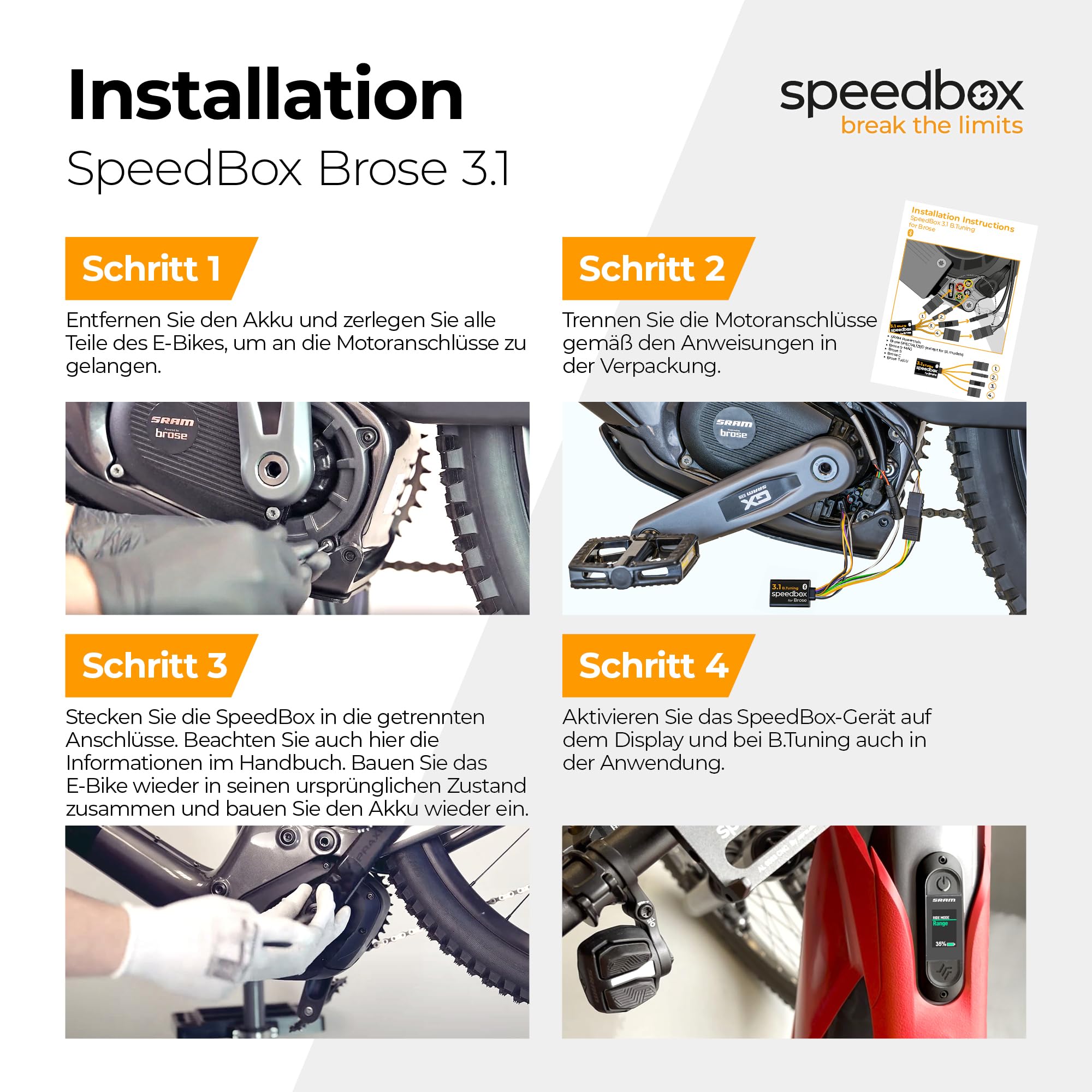 SpeedBox 3.1 kompatibel mit Brose/Specialized/kompatibel mit SRAM Powertrain/E-Bike Tuning-Kit/Entsperrte Geschwindigkeit/Reale Werte/Einstellbare Geschwindigkeit