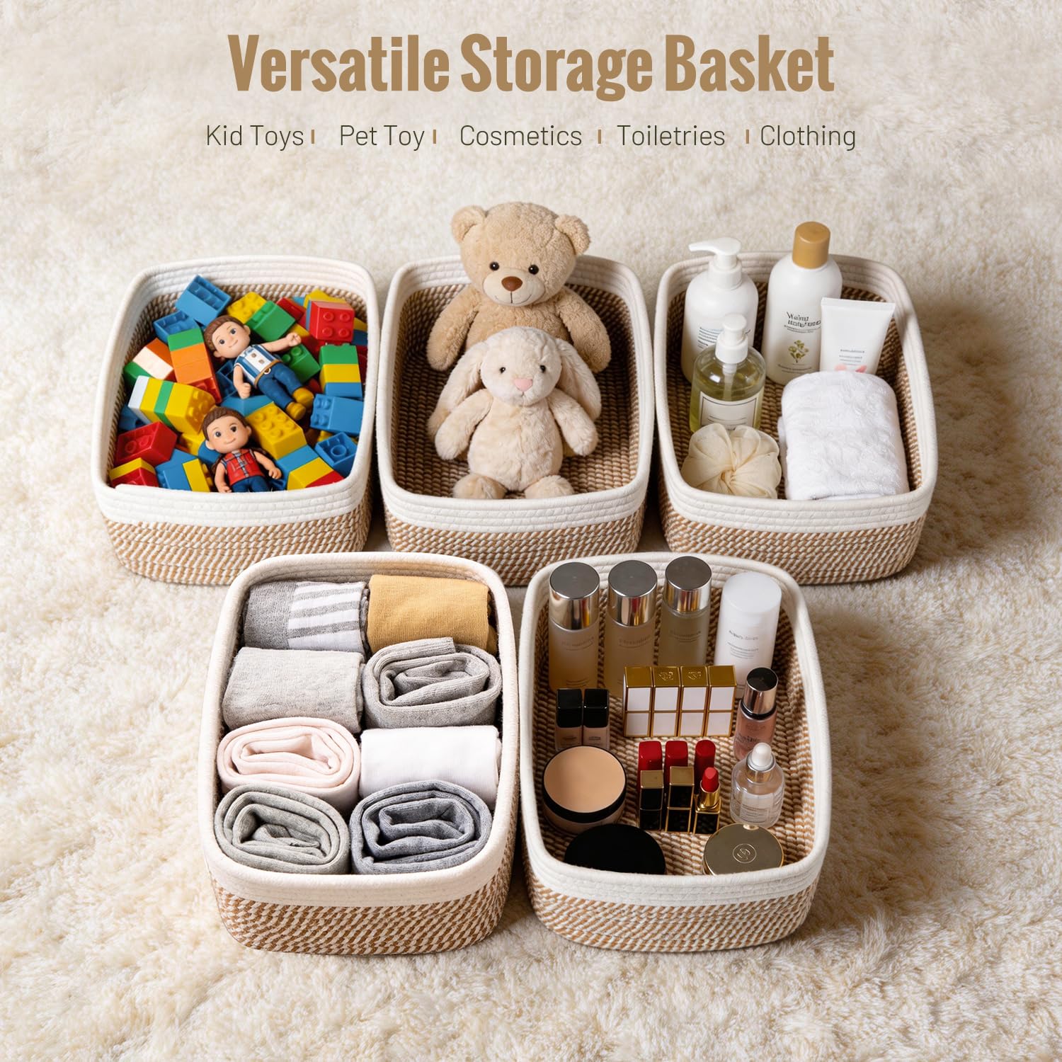 The 5 Best Rope Baskets for Real Storage in 2026 3 YILOBI 5 Pack Small Woven Storage Baskets for Shelves, Cotton Rope Baskets Organ — product photo