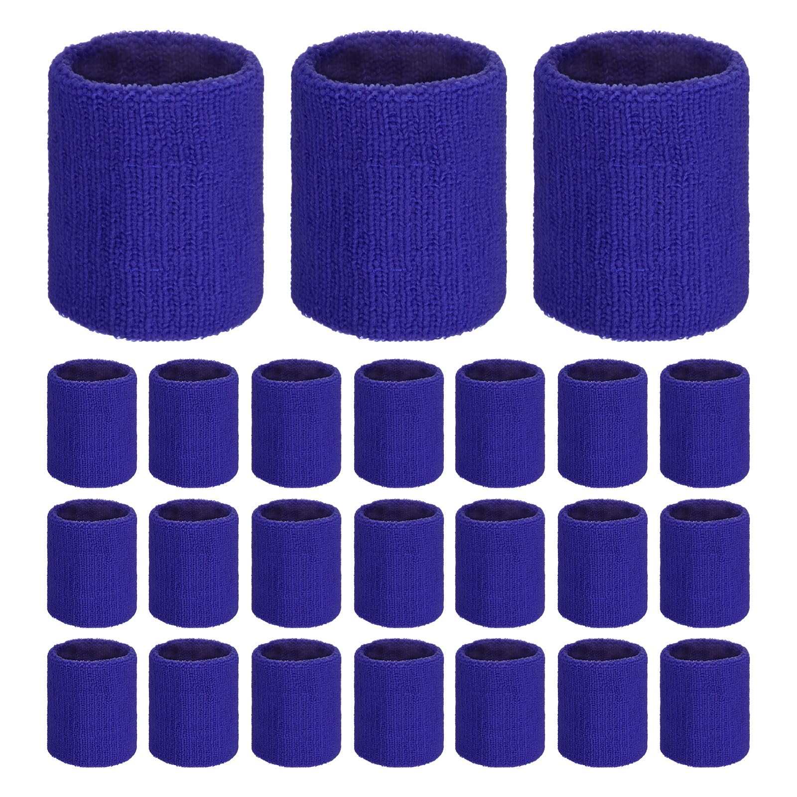 TIXIPEM Sports Sweatbands [24PCS] - Cotton Terry Cloth Wristbands Sweat Absorbent Use for Workout & Basketball & Running - [Sapphire Blue-8CM W] Sweatbands Sports Wristband for Adult Teen
