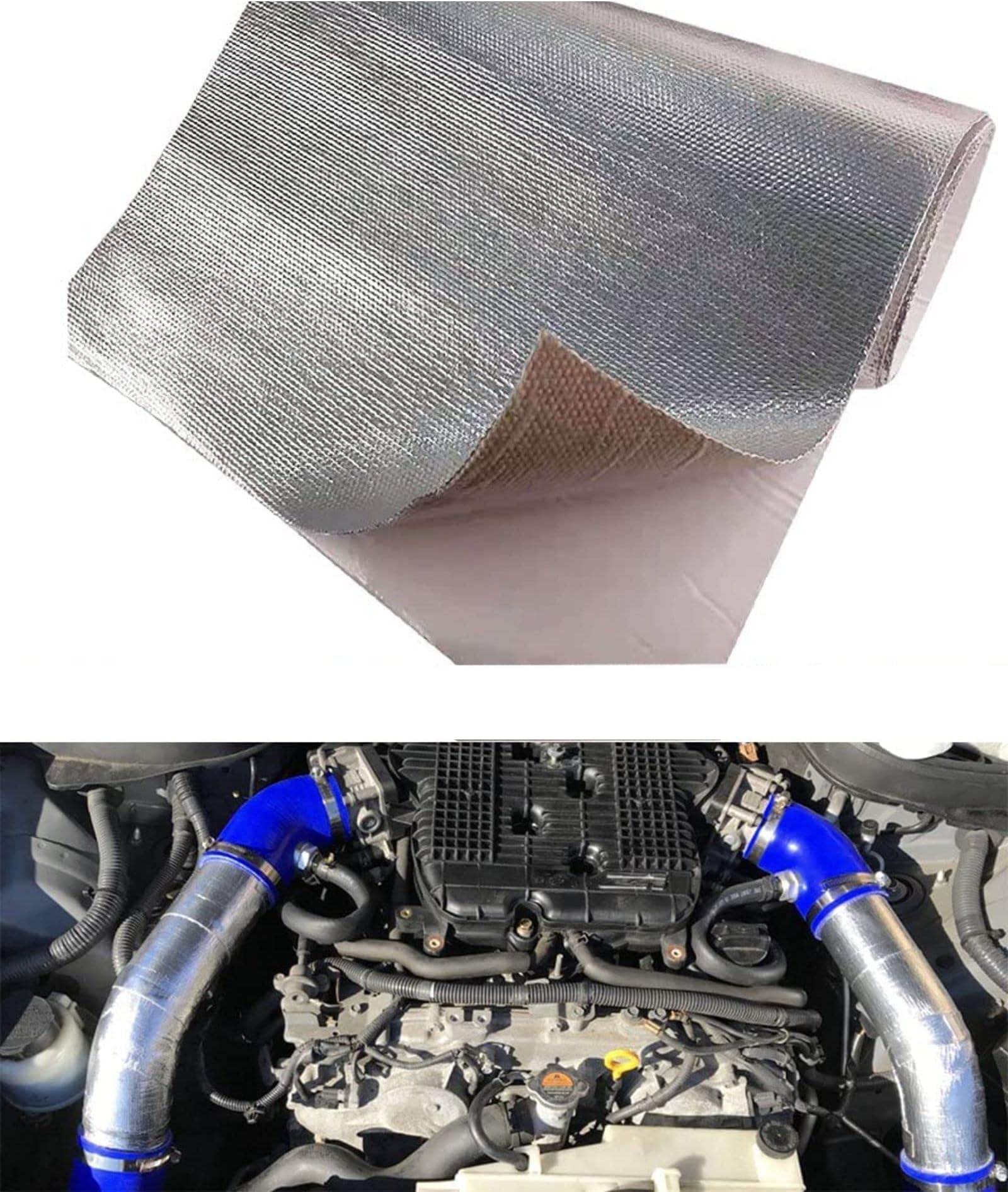 12'' X 24''Aluminized Heat Shield Mat Thermal Barrier Adhesive Backed Heat Blanket, Fiberglass Insulation Reflective Material High Temp Protection