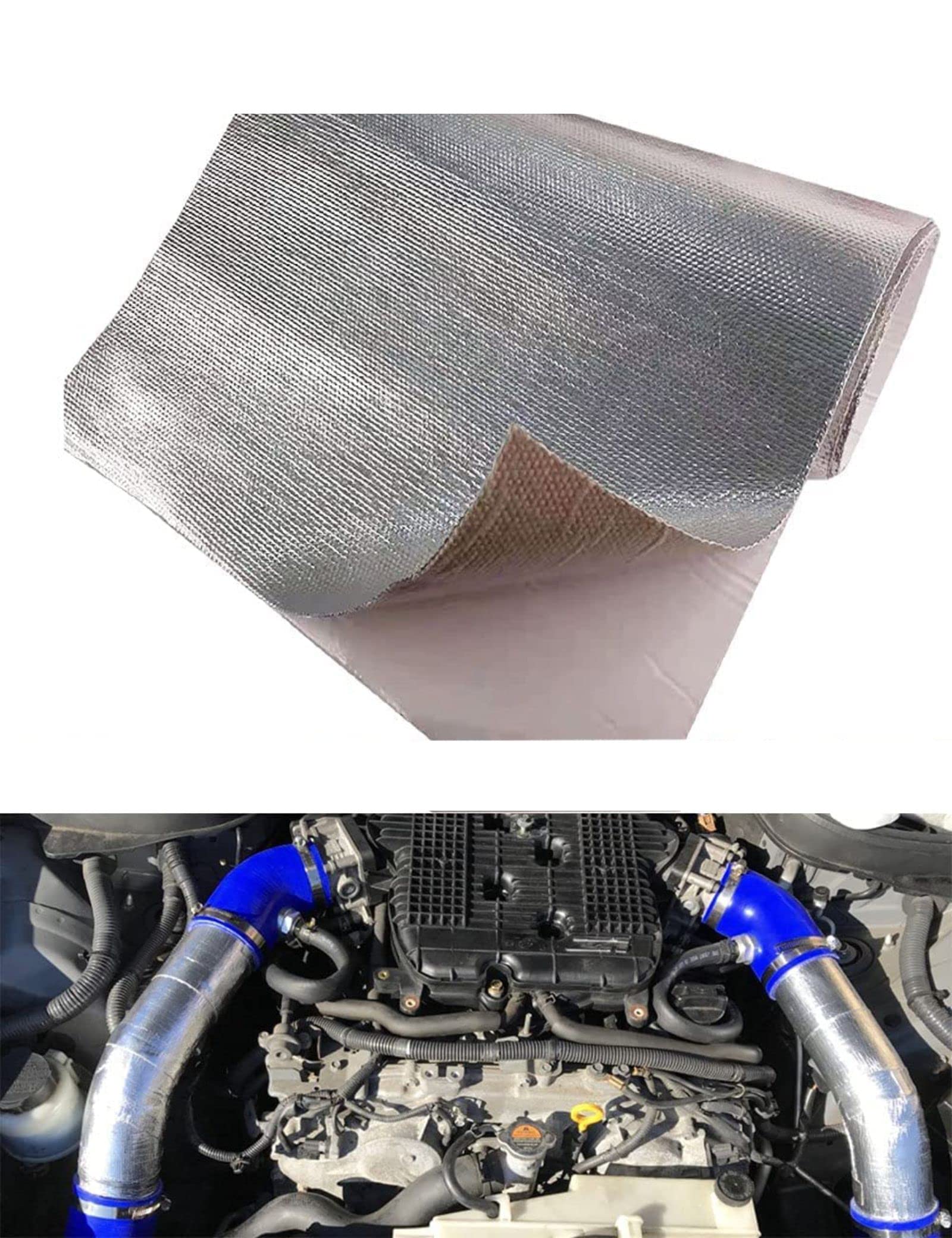 12'' X 24''Aluminized Heat Shield Mat Thermal Barrier Adhesive Backed Heat Blanket, Fiberglass Insulation Reflective Material High Temp Protection