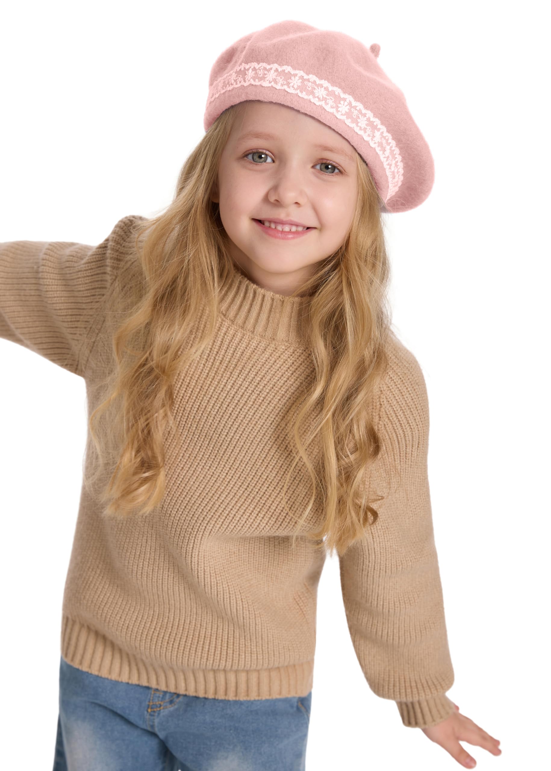 ZLYC Wool Kids Beret Hat Girls Solid Color Artist French Beret Cap(Lace Pink),One Size - Image 4