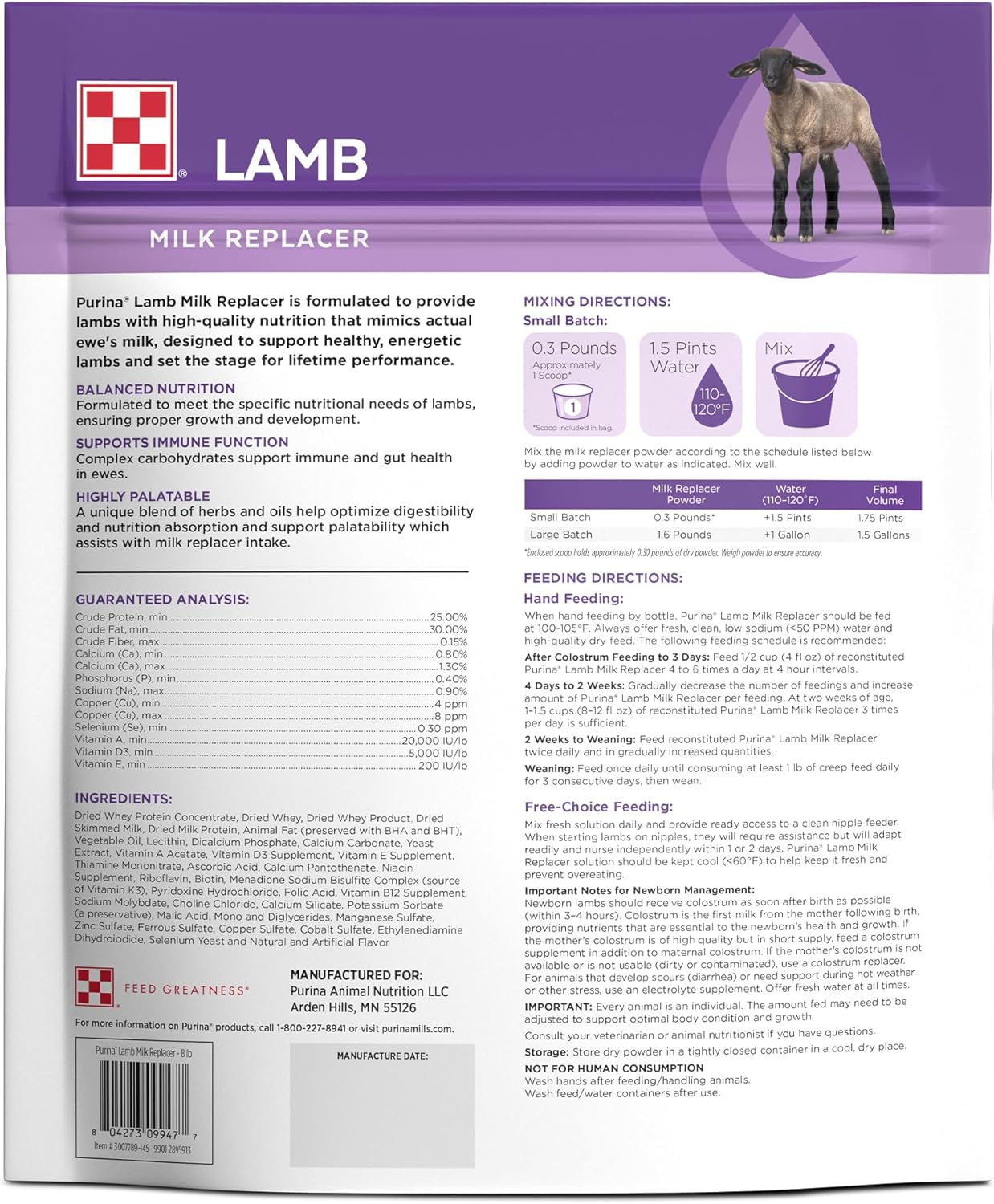 Purina | Lamb Milk Replacer | 8 Pound (8 LB) Bag