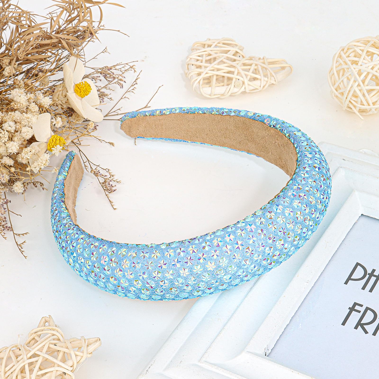 CAVETEE Fascia per capelli da donna, con strass, luccicante, per donne e ragazze, larga, antiscivolo, blu, accessorio per capelli per donne e ragazze